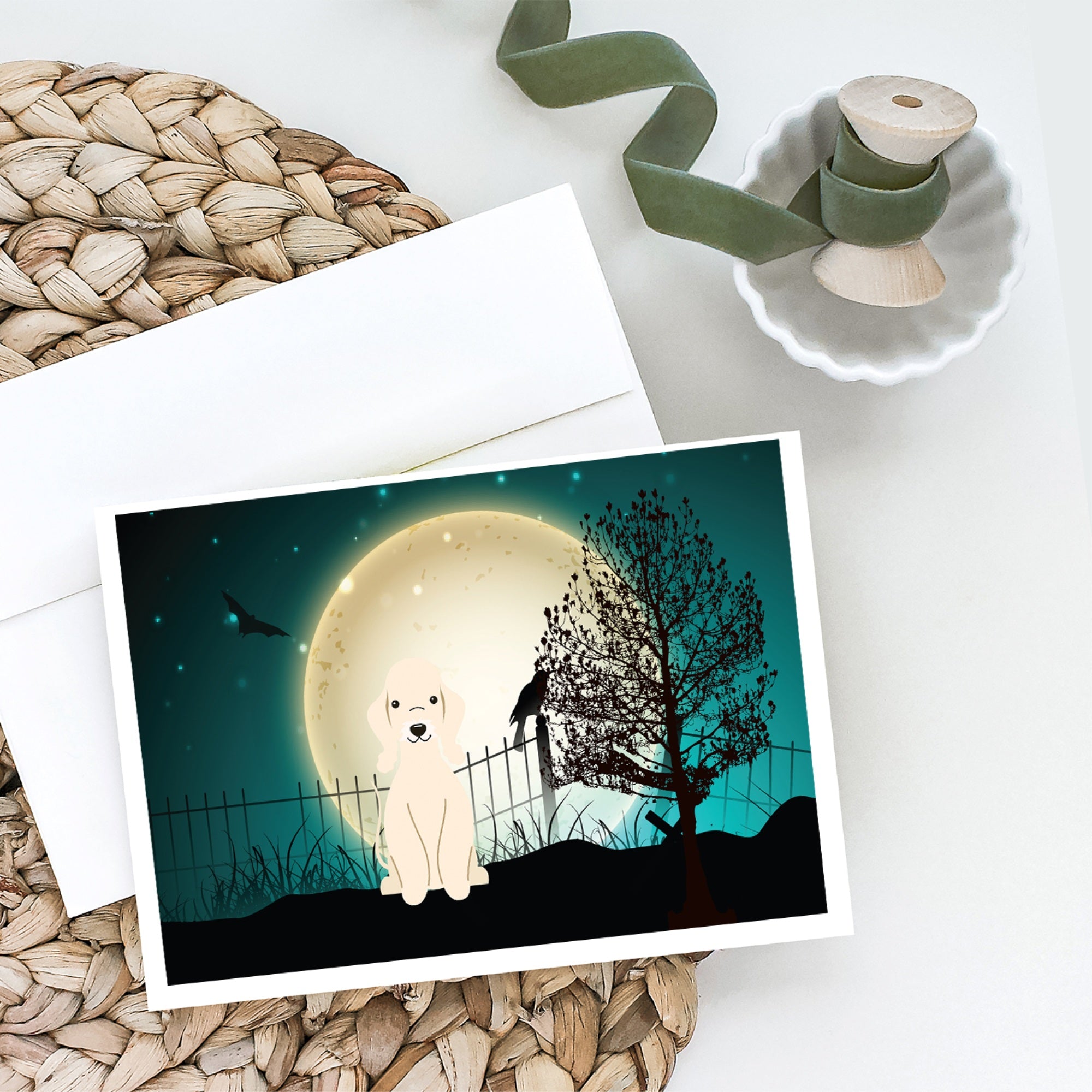 Halloween Scary Bedlington Terrier Sandy Greeting Cards And Envelopes Pack Of 8