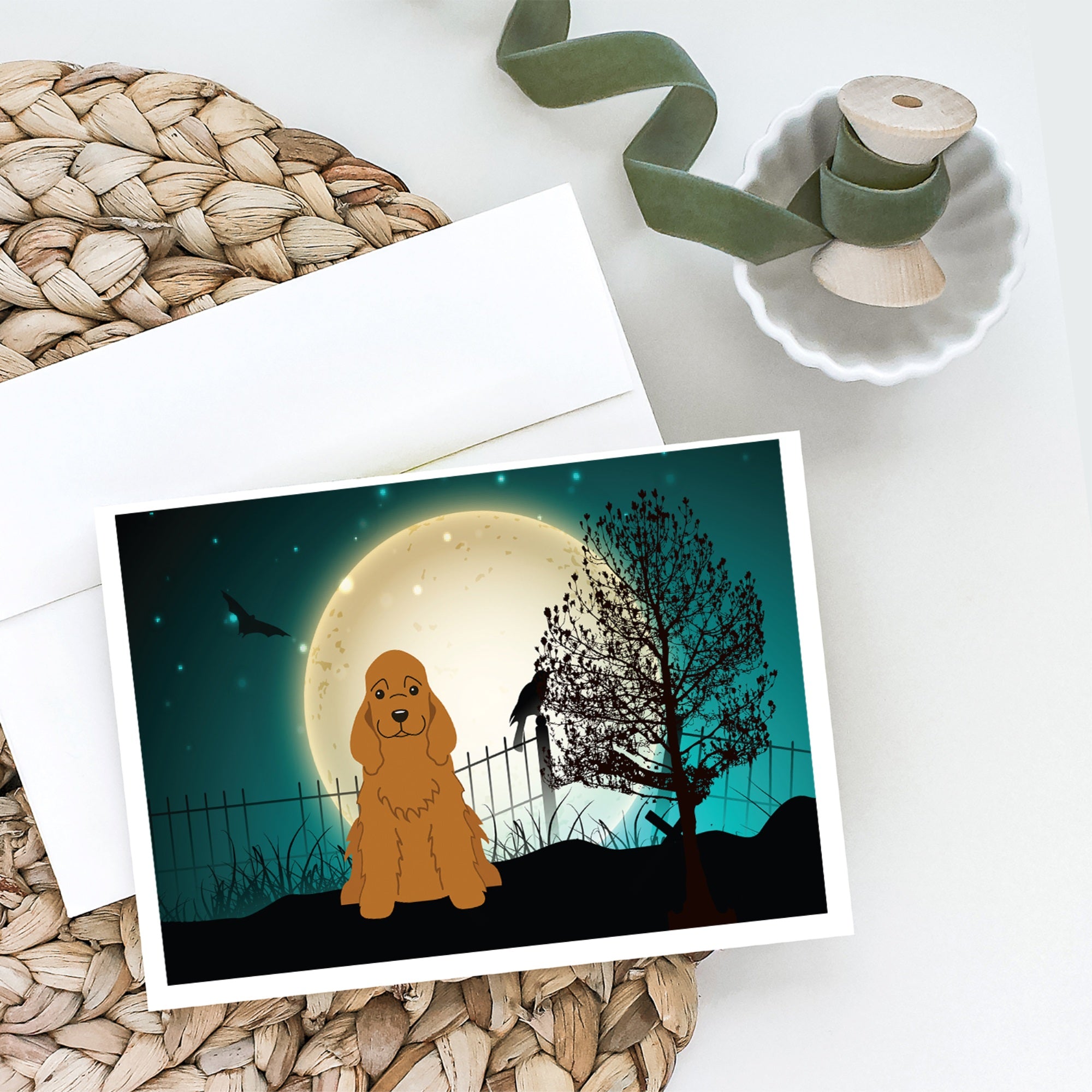 Halloween Scary Cocker Spaniel Red Greeting Cards And Envelopes Pack Of 8