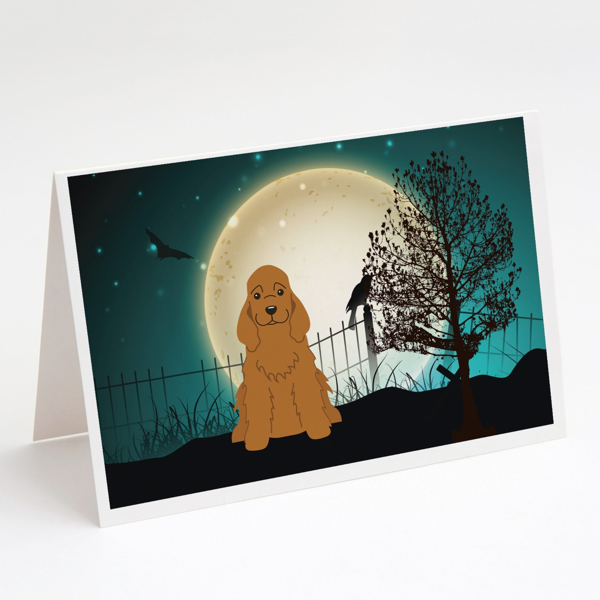 Halloween Scary Cocker Spaniel Red Greeting Cards And Envelopes Pack Of 8