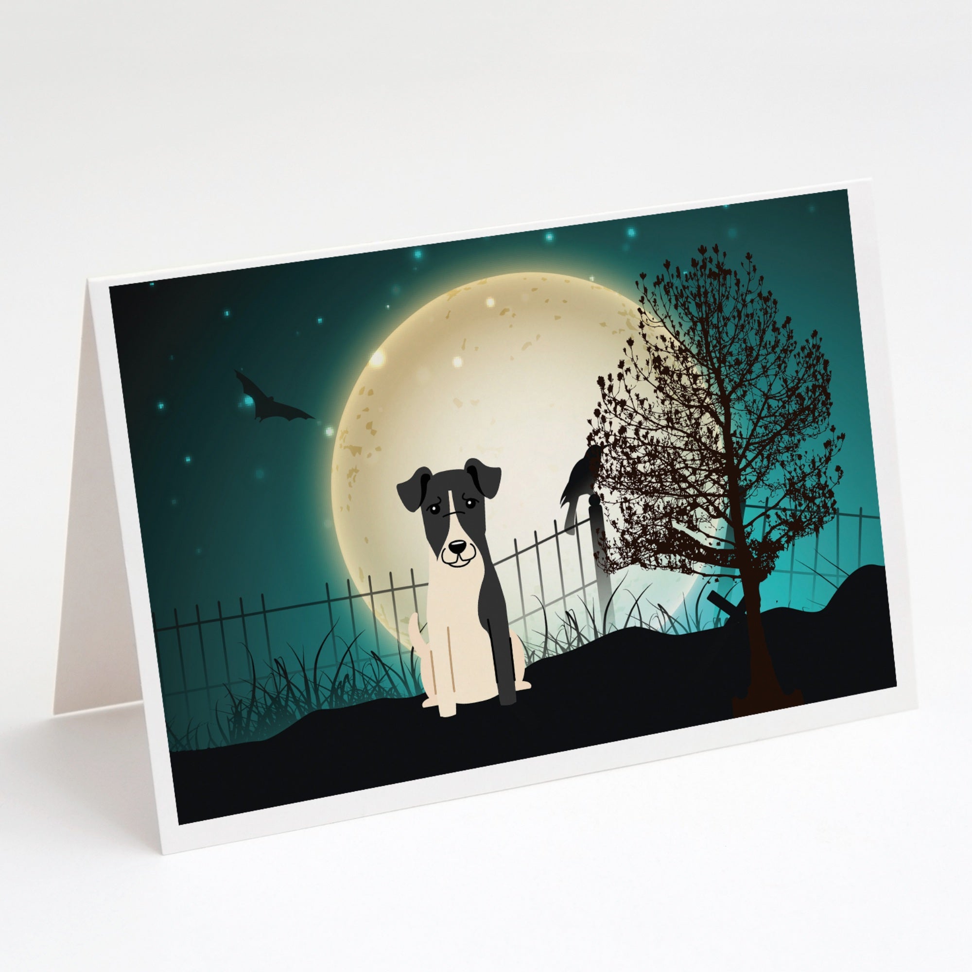Halloween Scary Smooth Fox Terrier Greeting Cards And Envelopes Pack Of 8