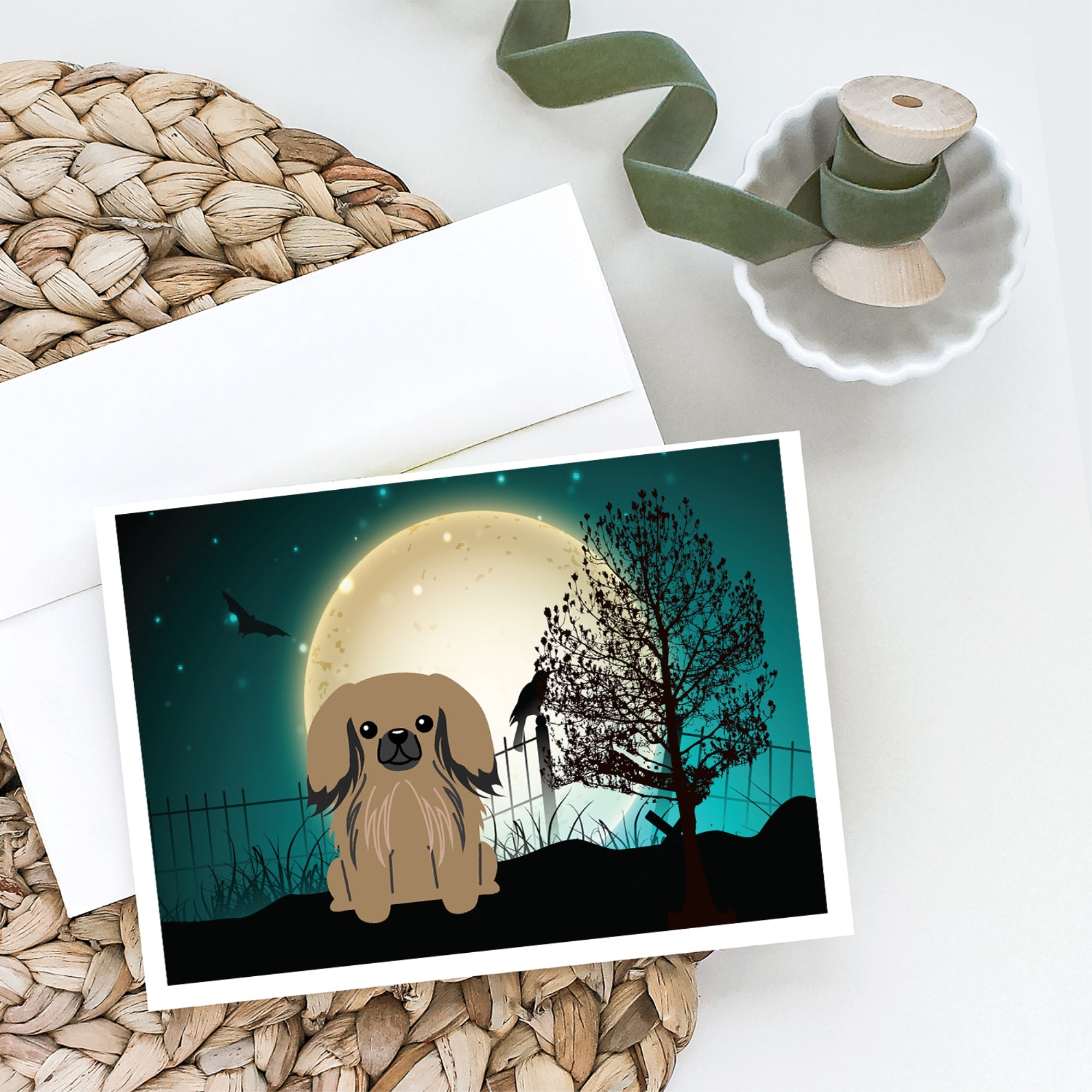 Halloween Scary Pekingese Tan Greeting Cards And Envelopes Pack Of 8