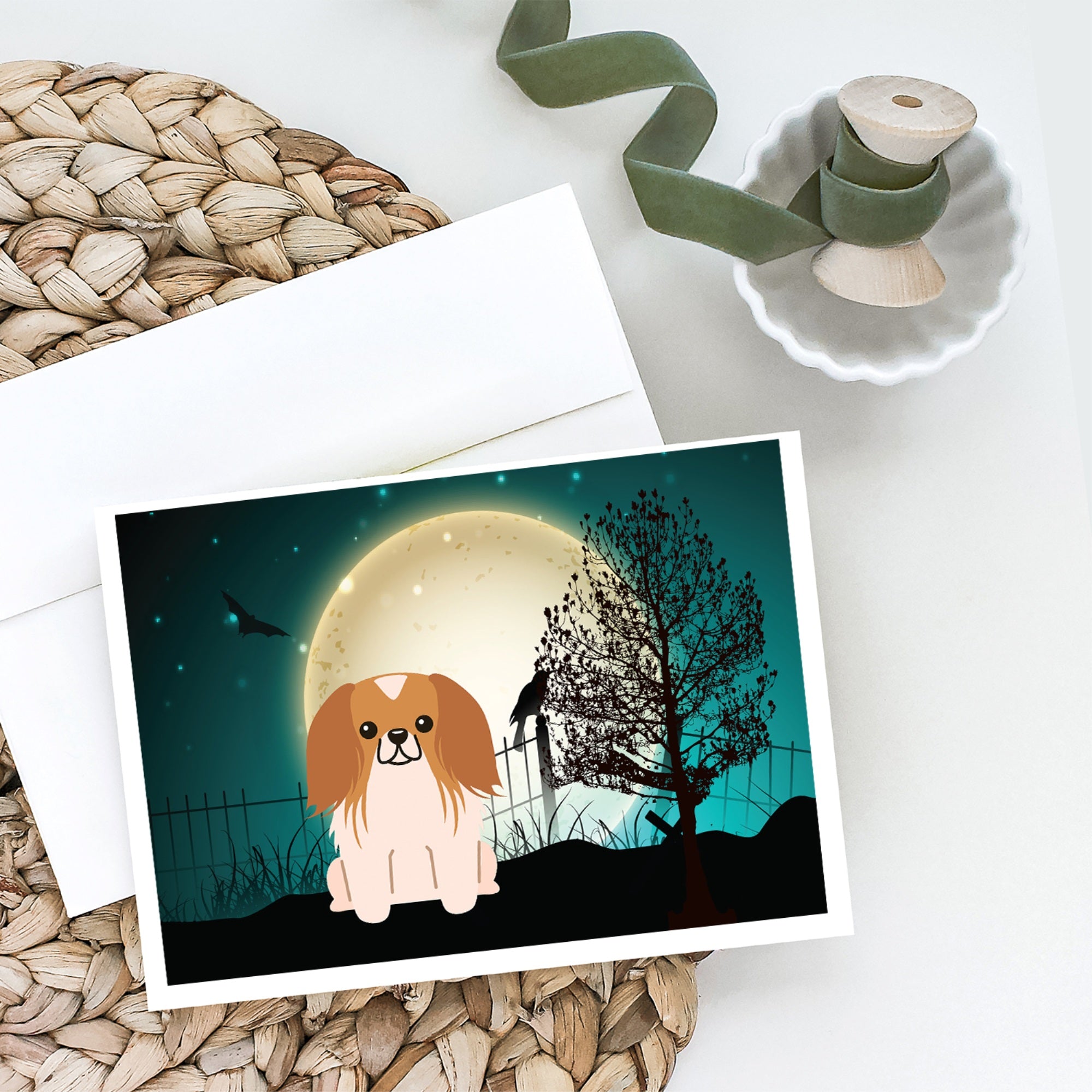 Halloween Scary Pekingese Red White Greeting Cards And Envelopes Pack Of 8