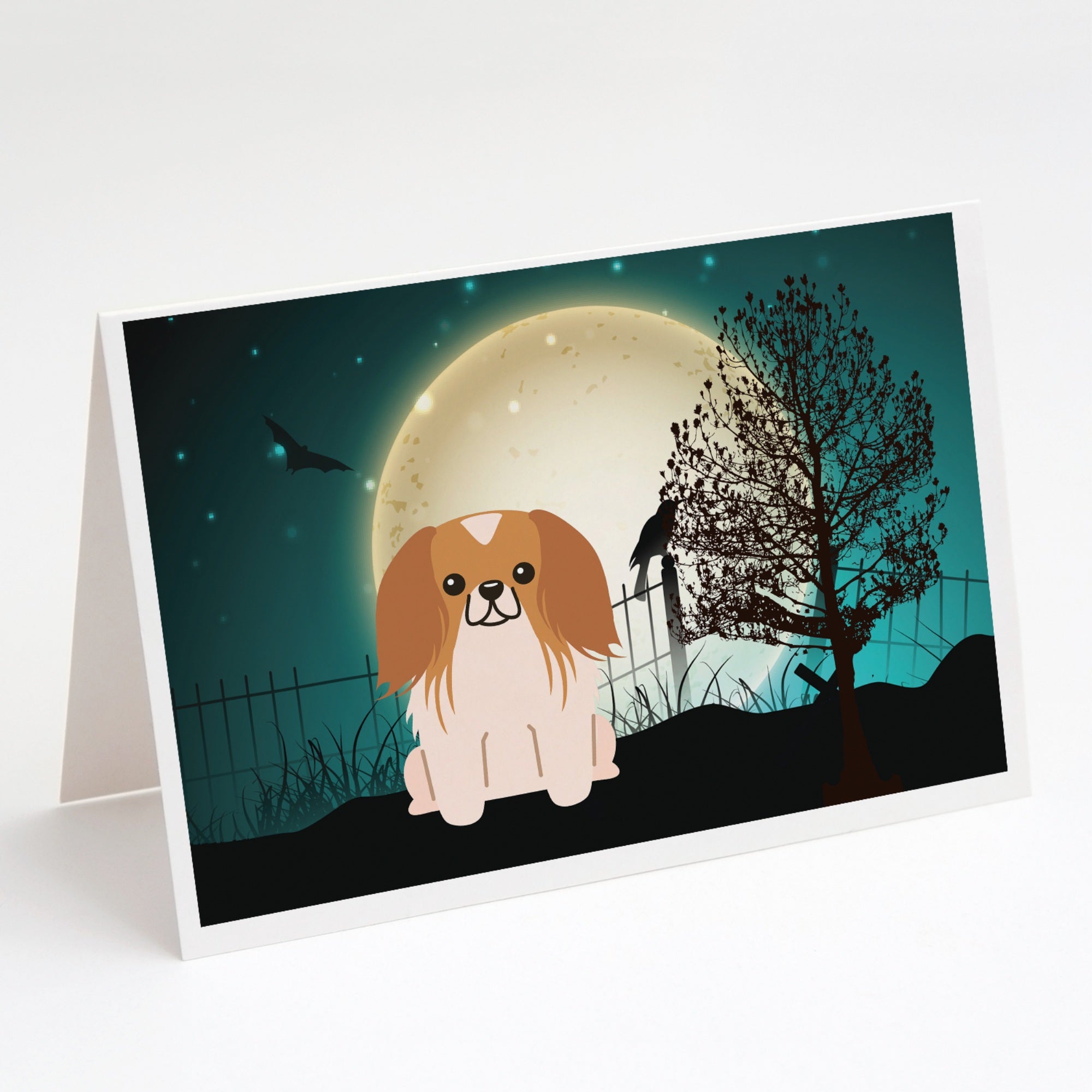 Halloween Scary Pekingese Red White Greeting Cards And Envelopes Pack Of 8