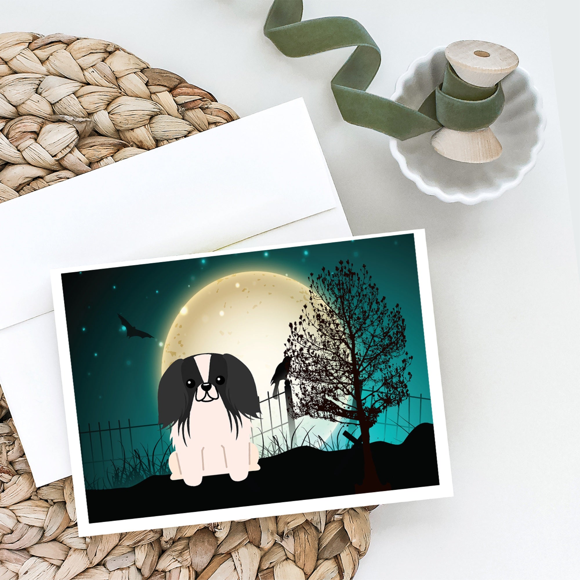Halloween Scary Pekingese Black White Greeting Cards And Envelopes Pack Of 8