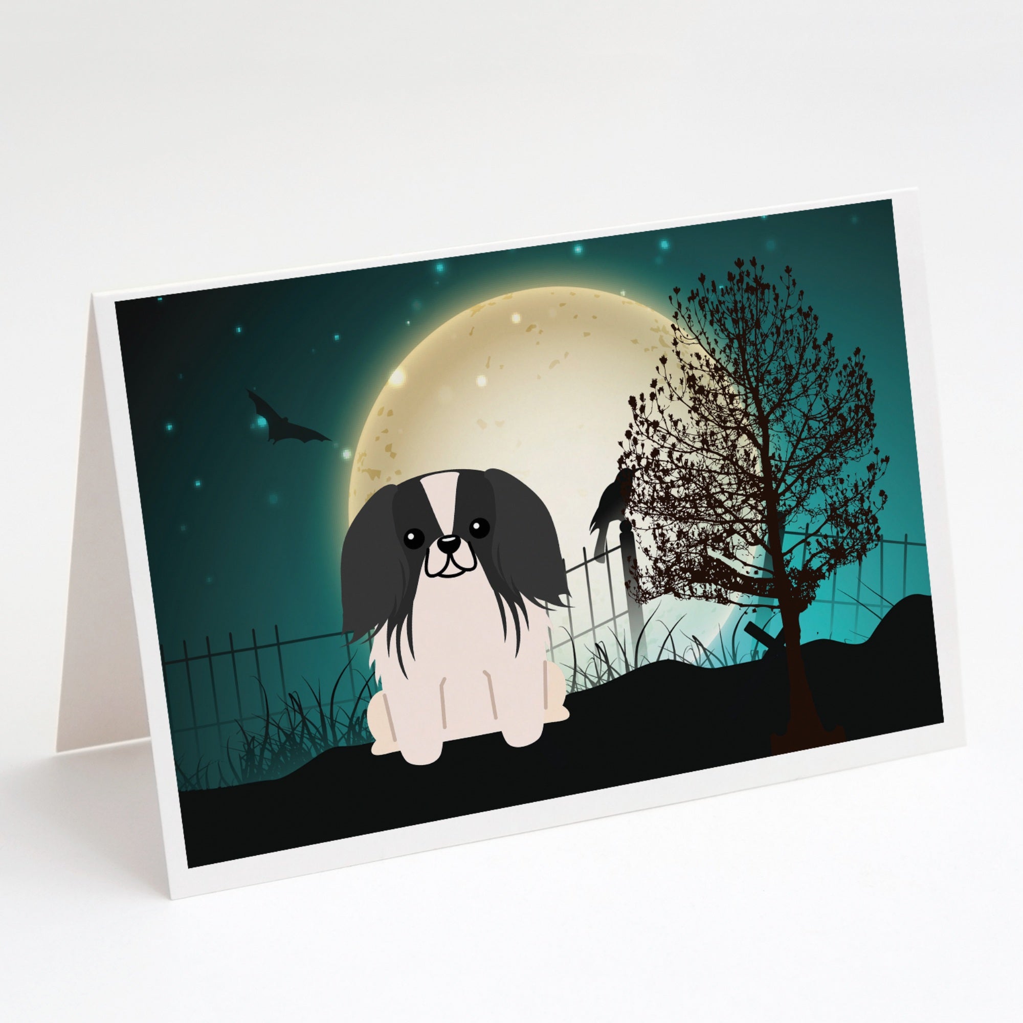 Halloween Scary Pekingese Black White Greeting Cards And Envelopes Pack Of 8