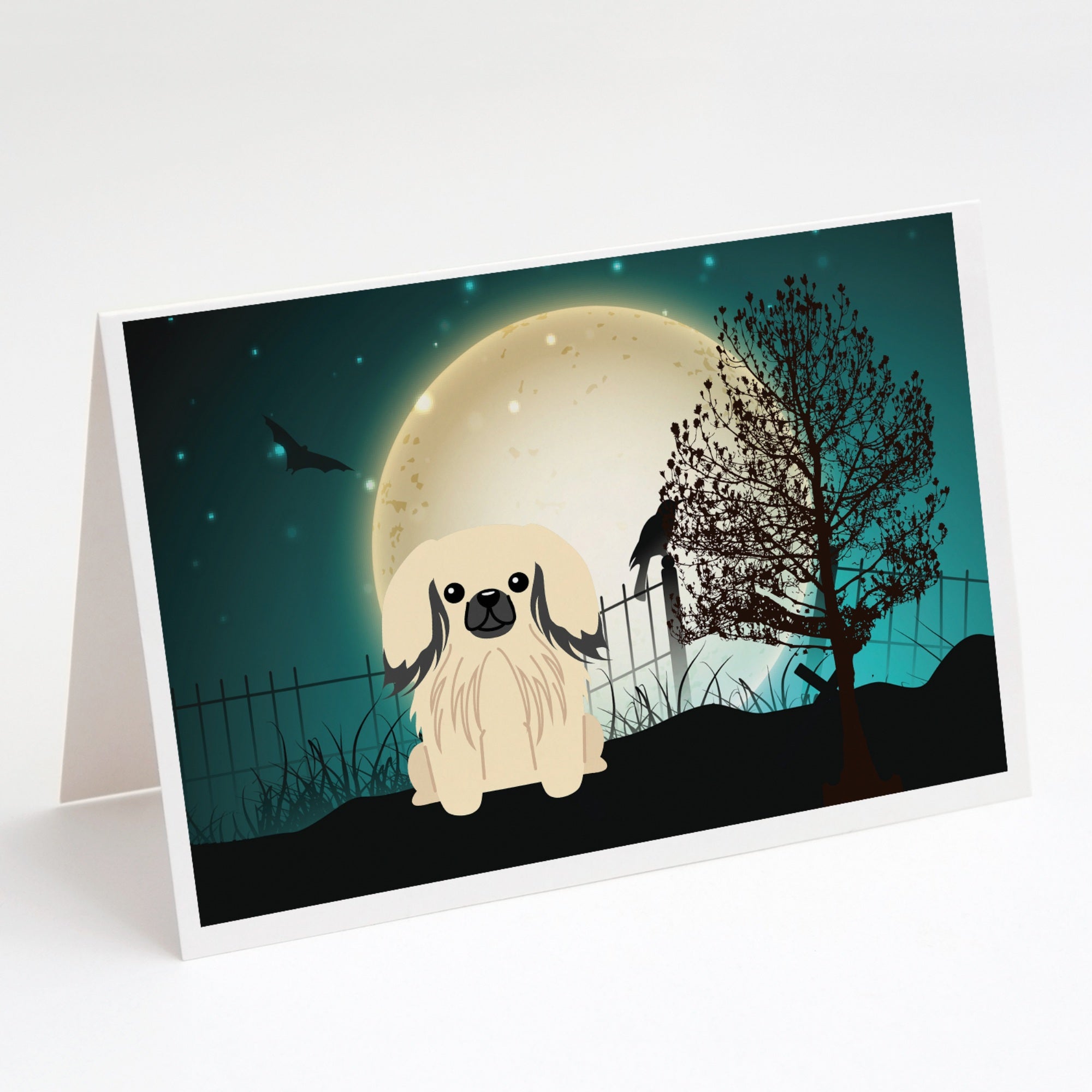 Halloween Scary Pekingese Cream Greeting Cards And Envelopes Pack Of 8
