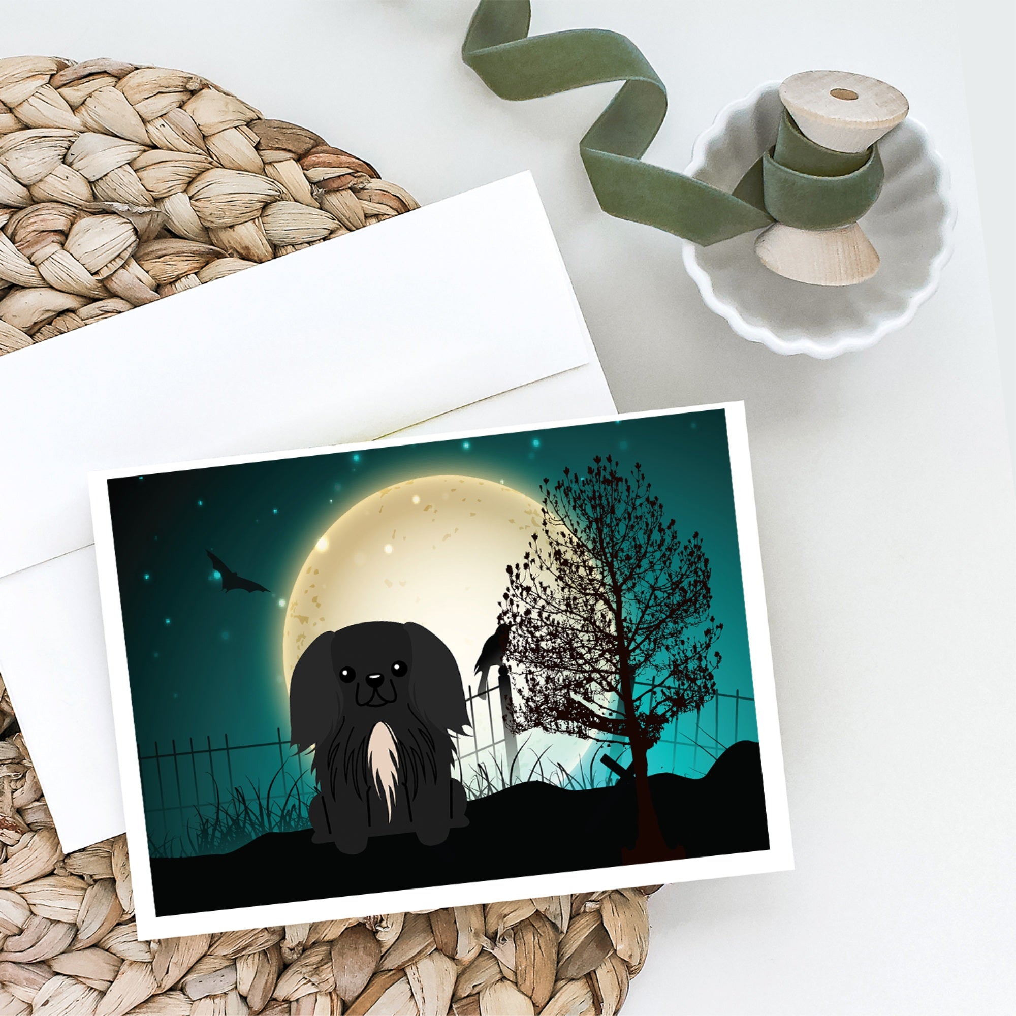 Halloween Scary Pekingese Black Greeting Cards And Envelopes Pack Of 8