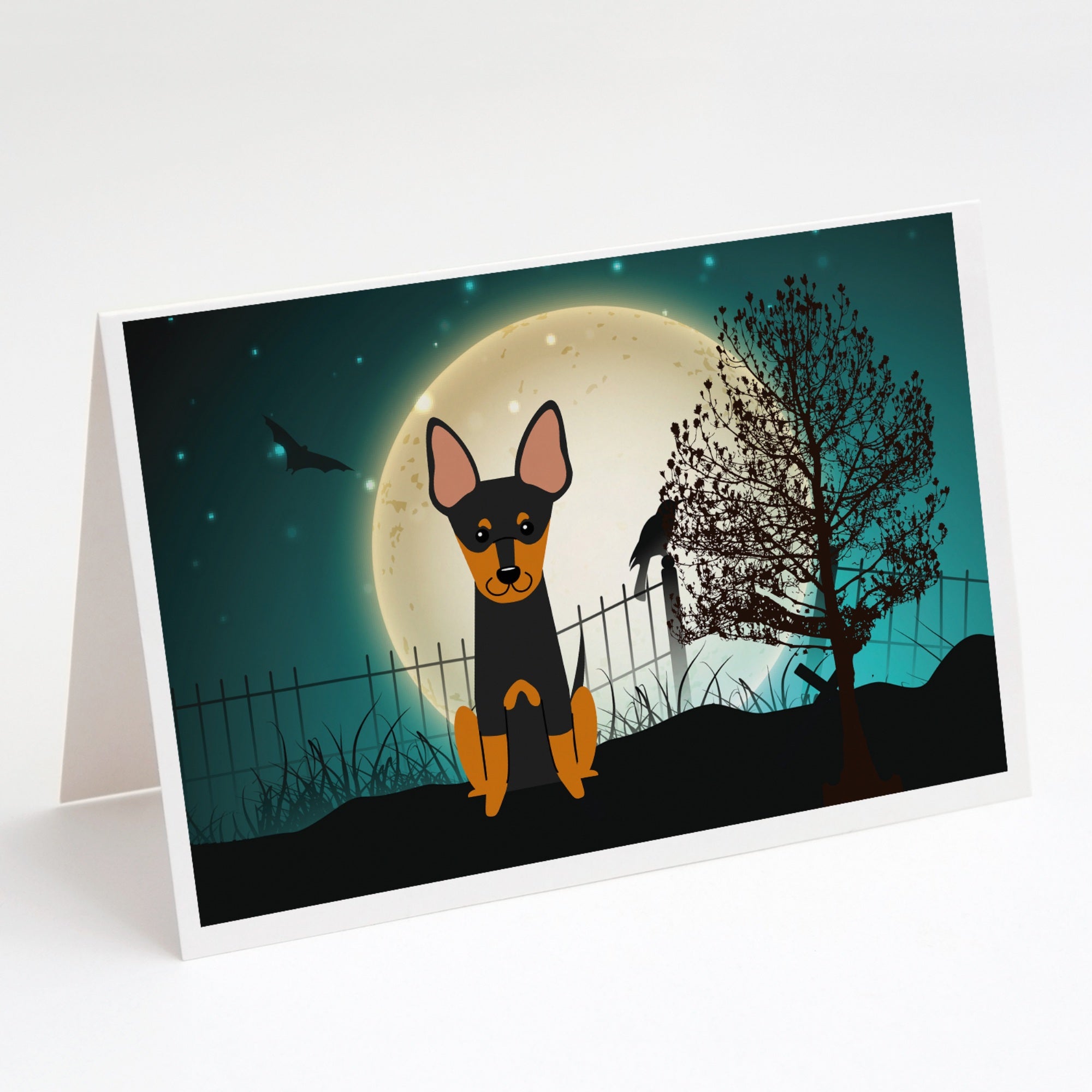 Halloween Scary English Toy Terrier Greeting Cards And Envelopes Pack Of 8