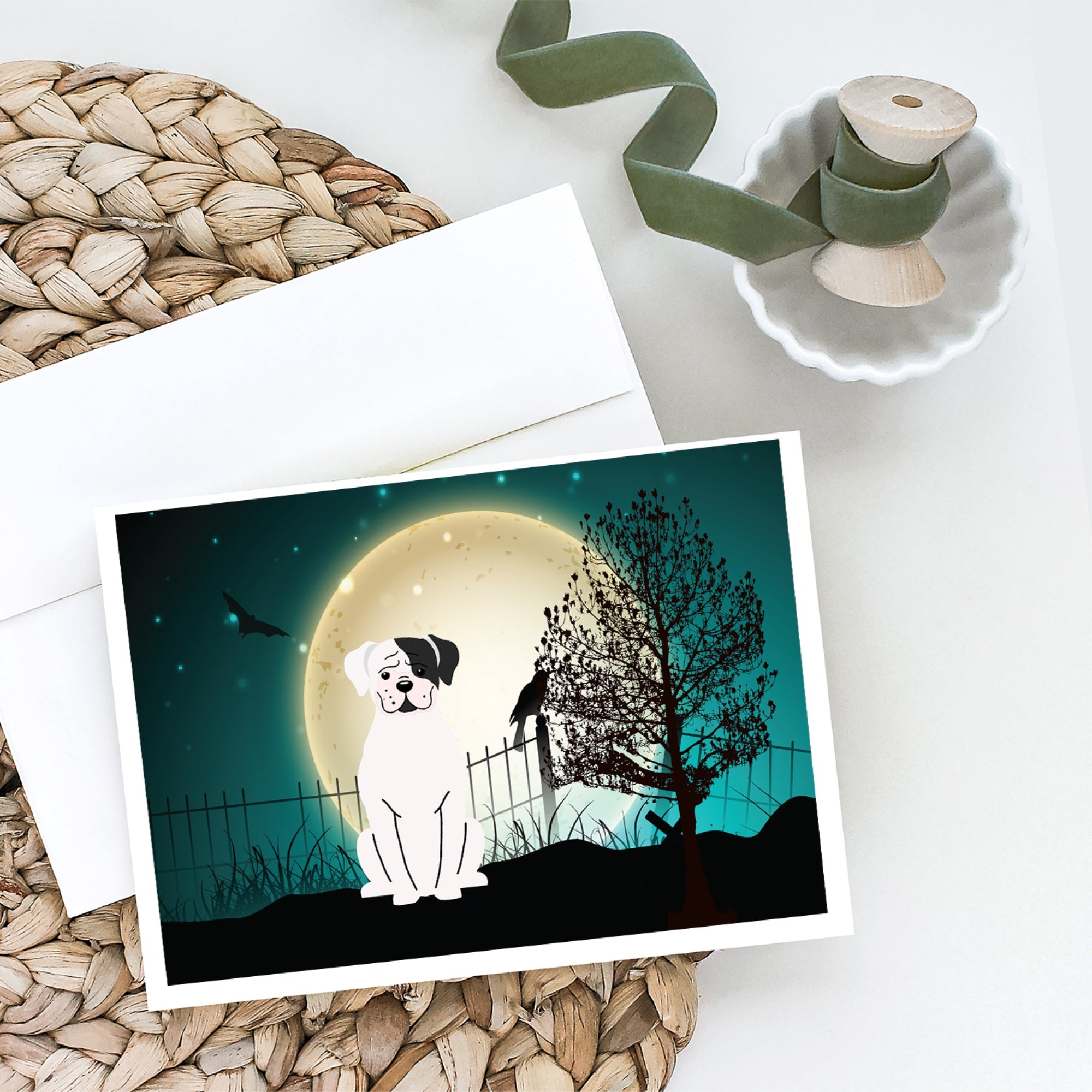 Halloween Scary White Boxer Cooper Greeting Cards And Envelopes Pack Of 8