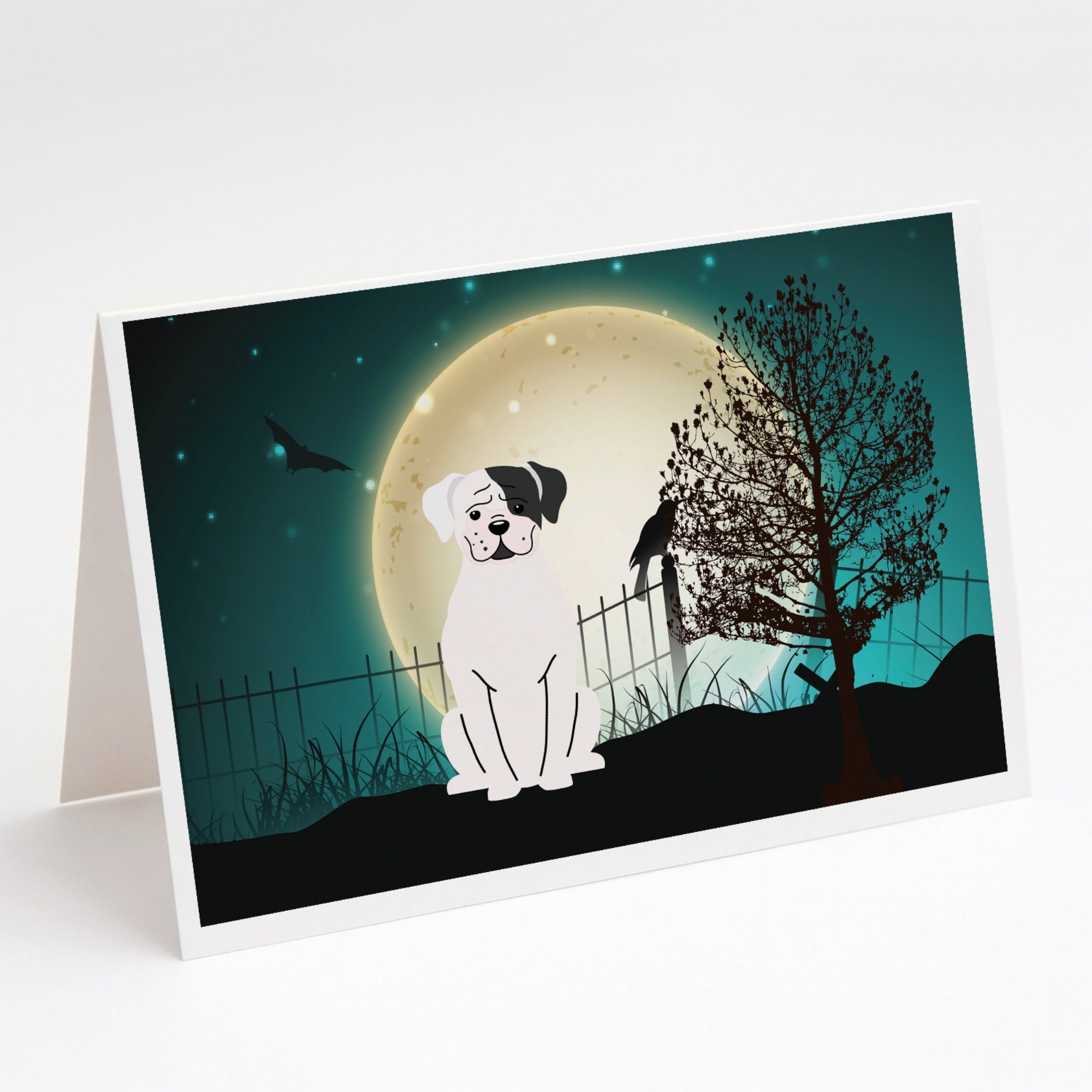Halloween Scary White Boxer Cooper Greeting Cards And Envelopes Pack Of 8