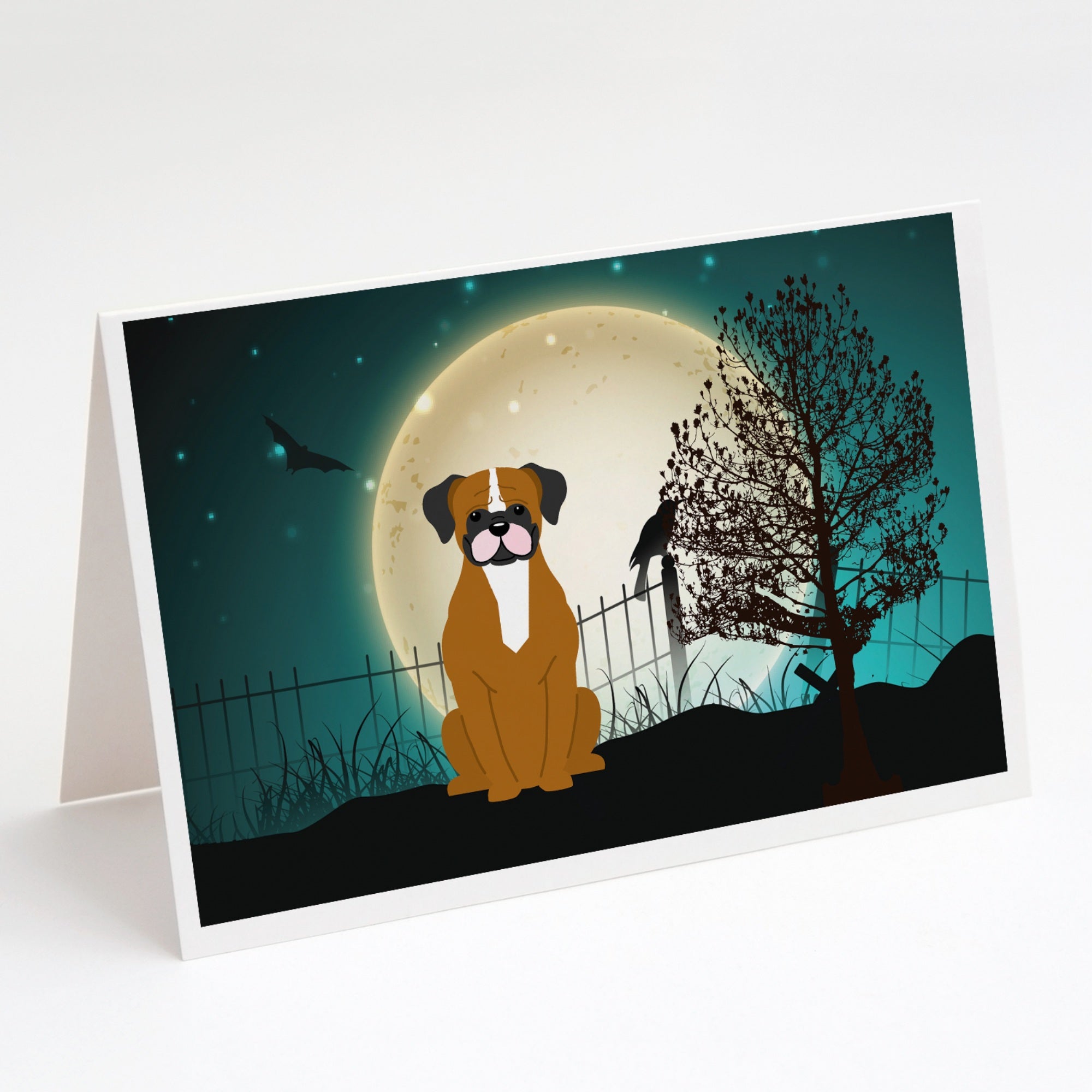 Halloween Scary Flashy Fawn Boxer Greeting Cards And Envelopes Pack Of 8