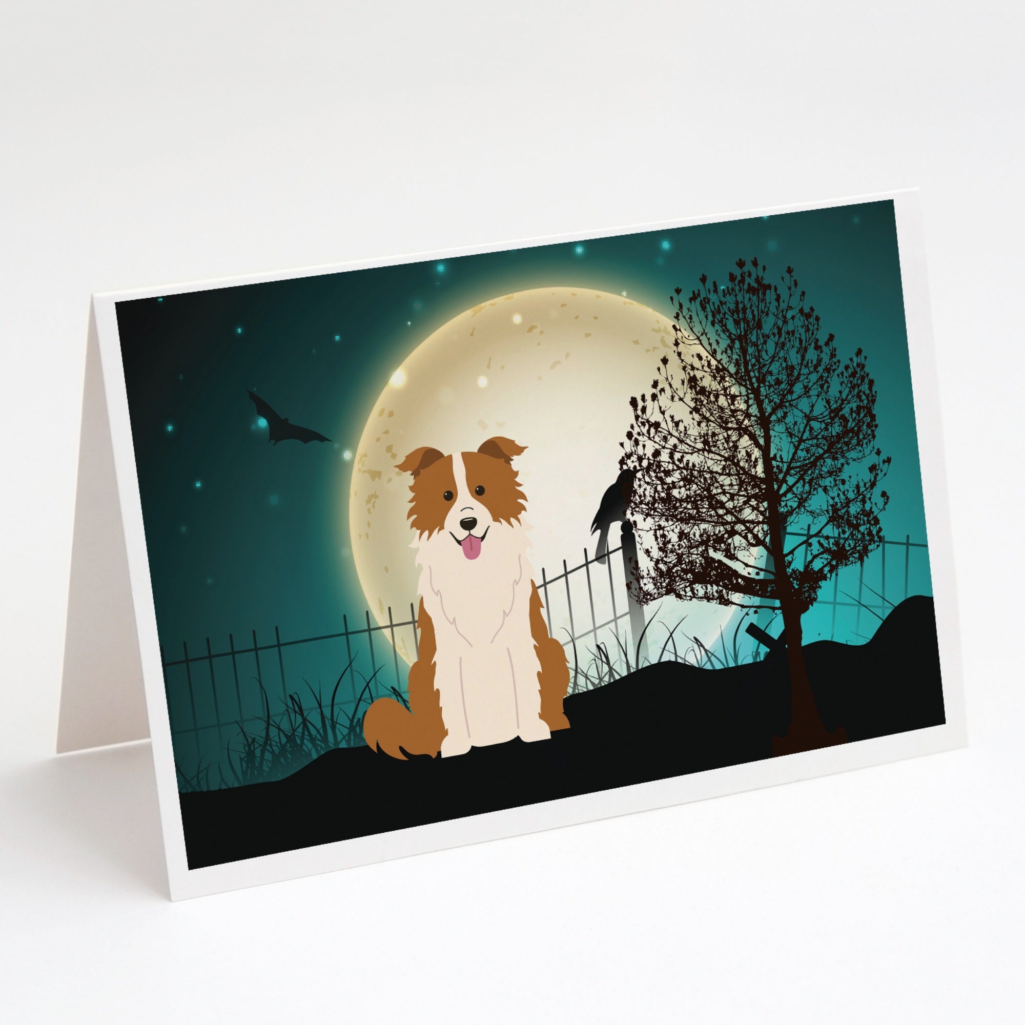 Halloween Scary Border Collie Red White Greeting Cards And Envelopes Pack Of 8