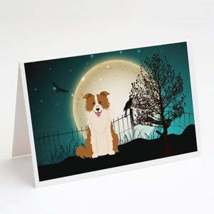 Halloween Scary Border Collie Red White Greeting Cards And Envelopes Pack Of 8