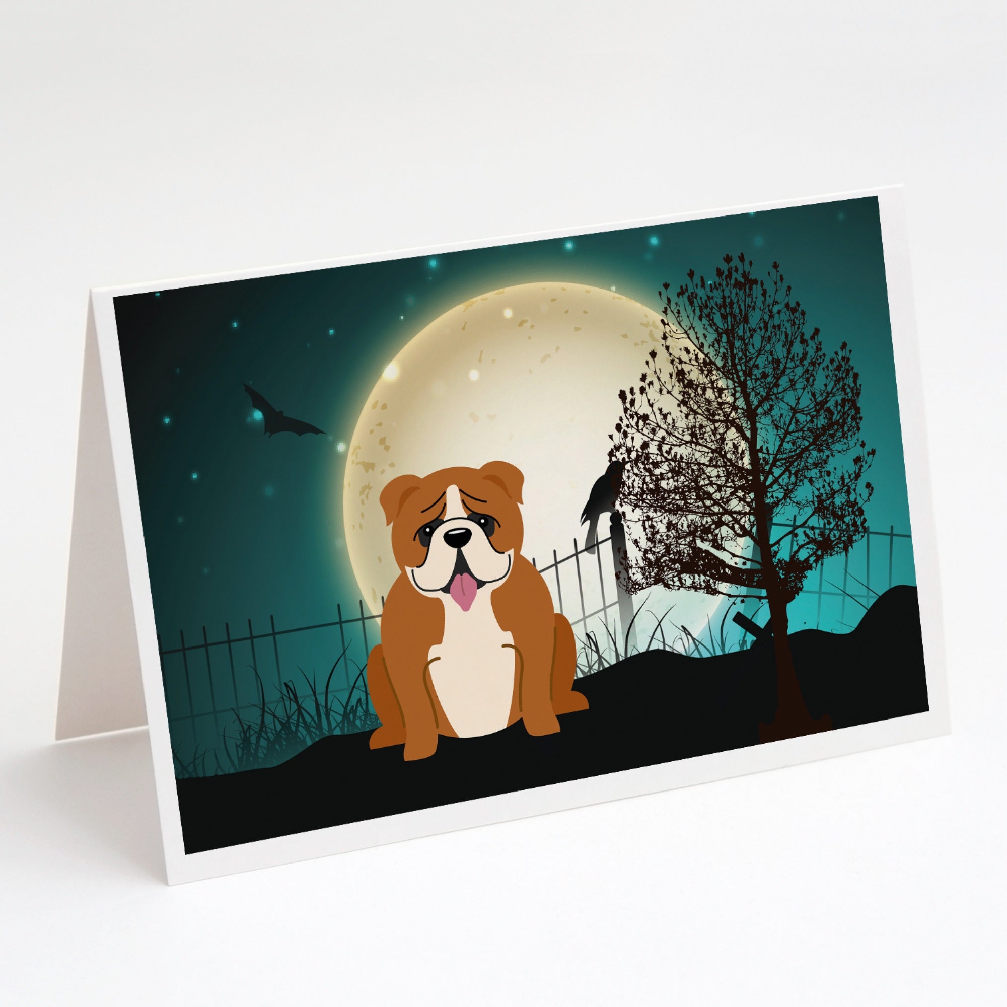 Halloween Scary English Bulldog Red White Greeting Cards And Envelopes Pack Of 8