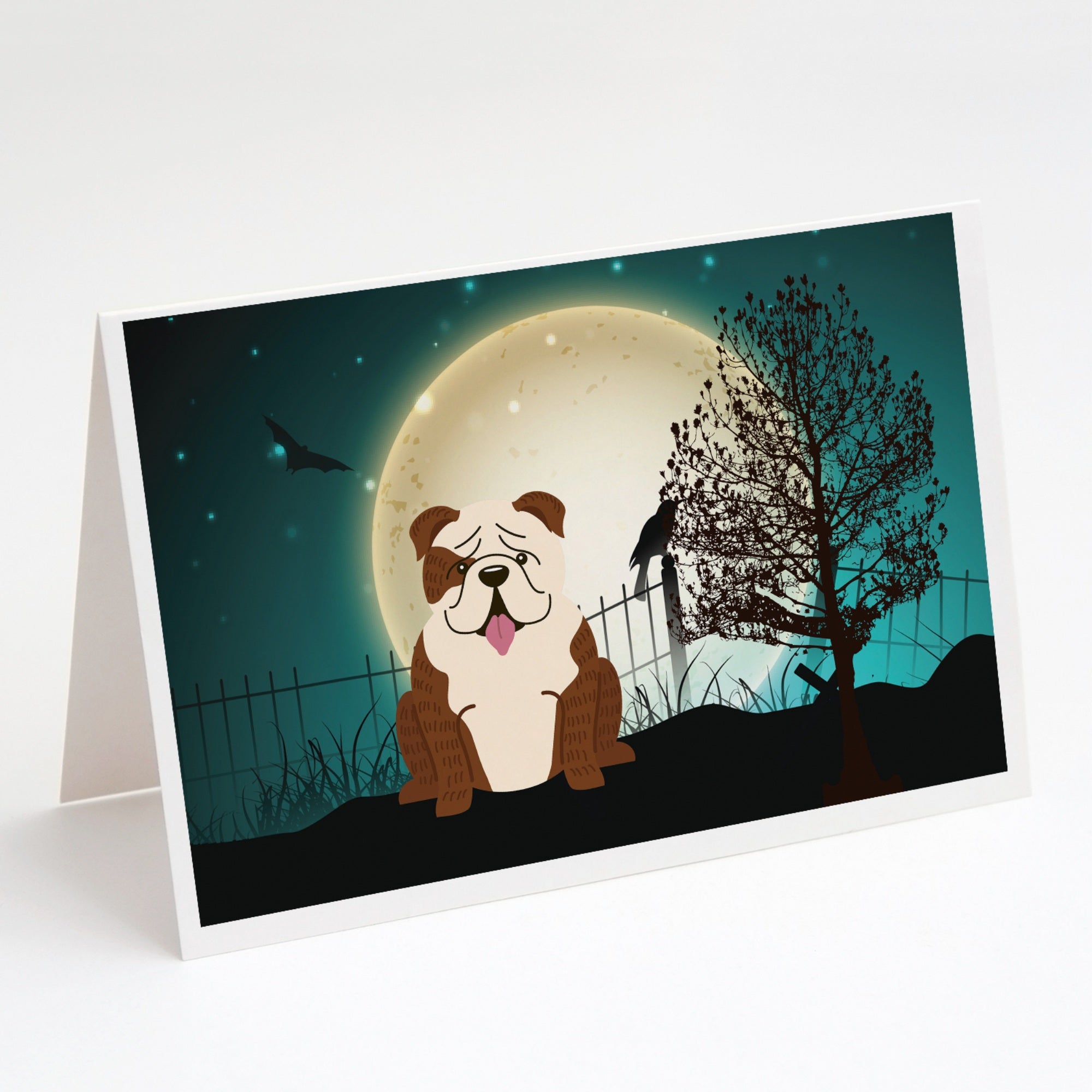Halloween Scary English Bulldog Brindle White Greeting Cards And Envelopes Pack Of 8