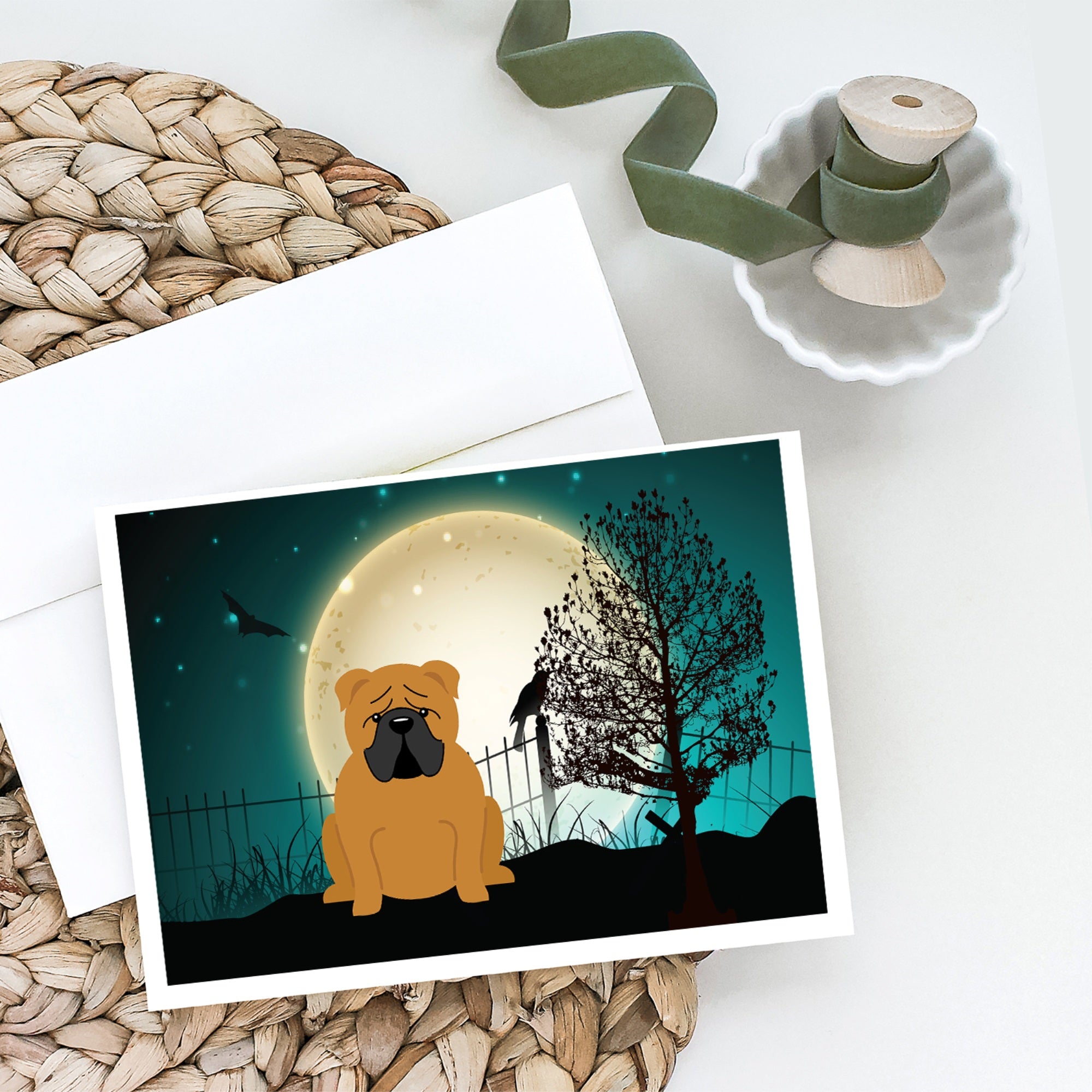 Halloween Scary English Bulldog Red Greeting Cards And Envelopes Pack Of 8