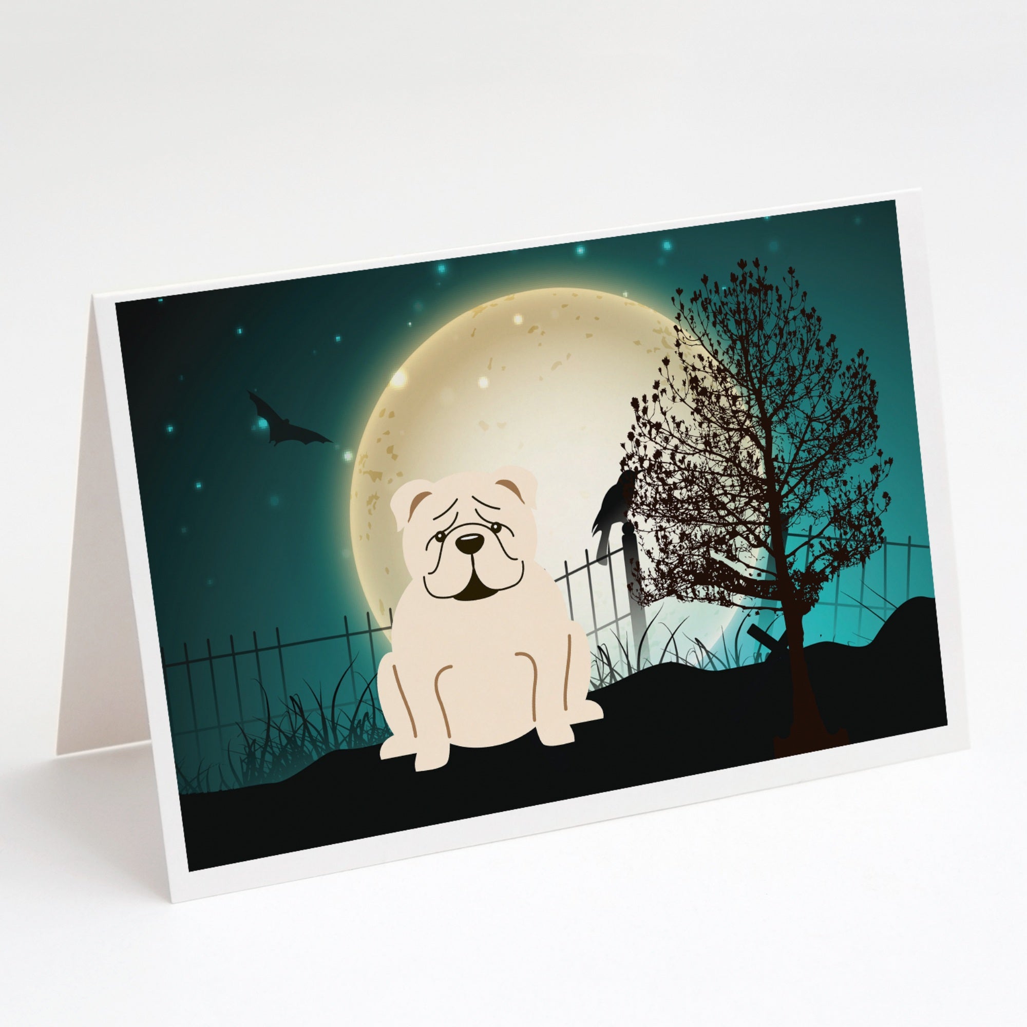 Halloween Scary English Bulldog White Greeting Cards And Envelopes Pack Of 8