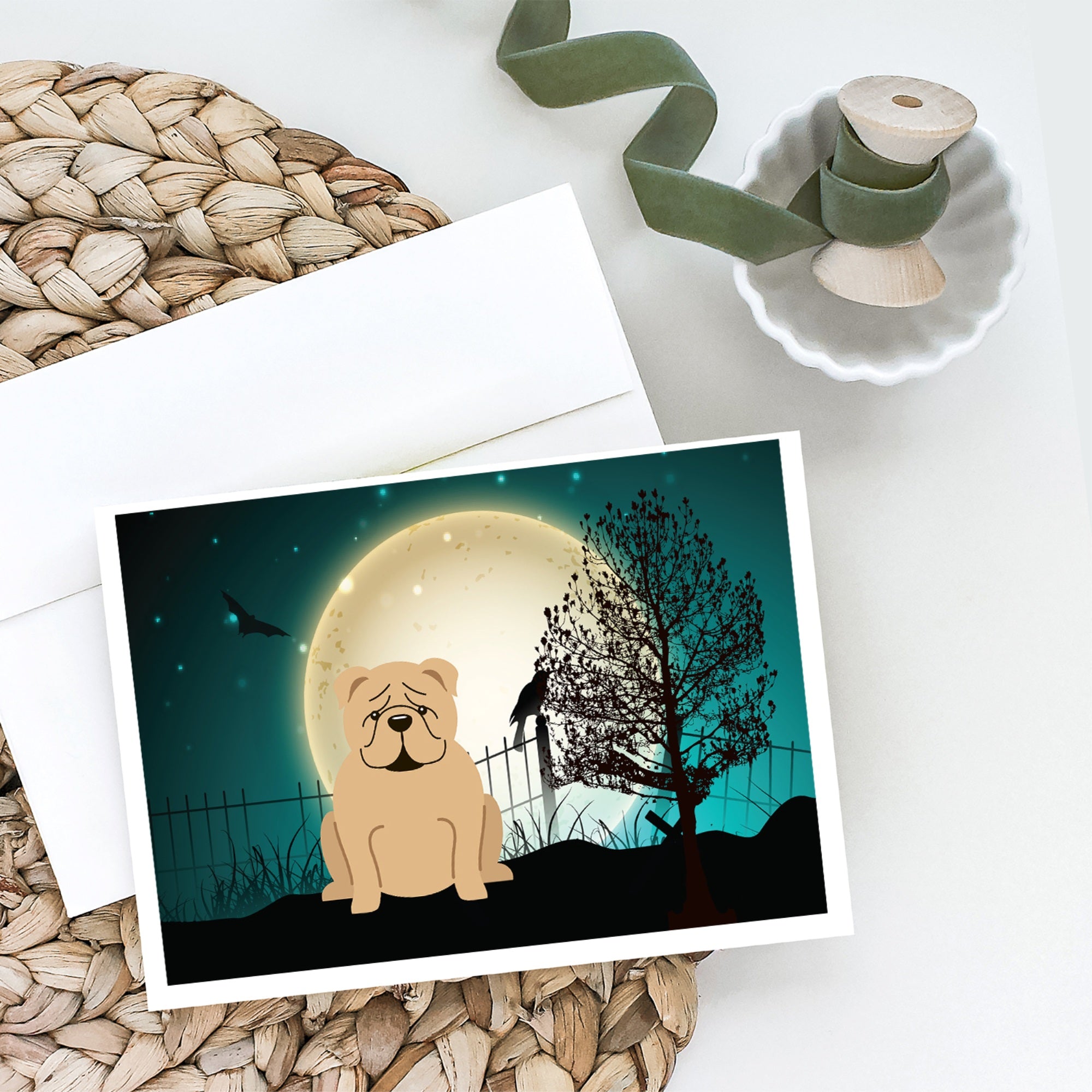 Halloween Scary English Bulldog Fawn Greeting Cards And Envelopes Pack Of 8