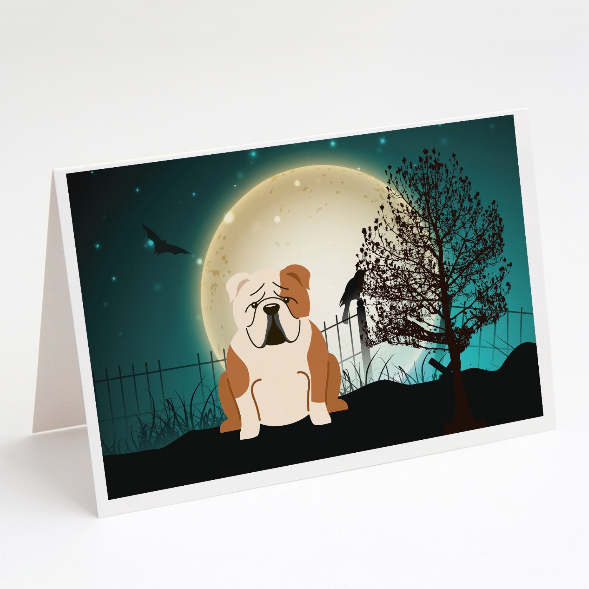 Halloween Scary English Bulldog Fawn White Greeting Cards And Envelopes Pack Of 8