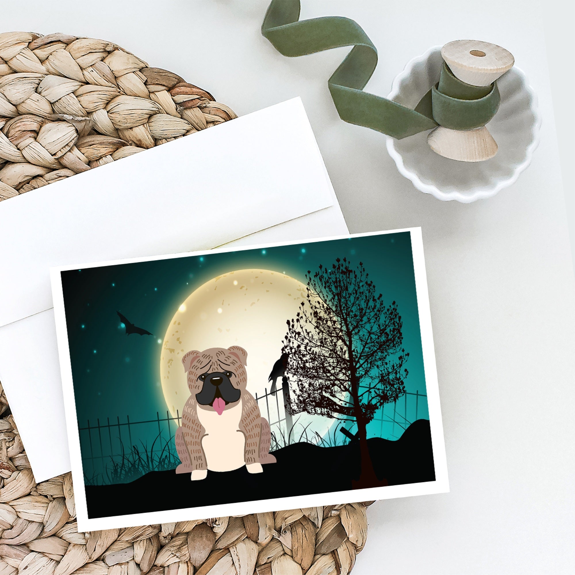 Halloween Scary English Bulldog Grey Brindle Greeting Cards And Envelopes Pack Of 8