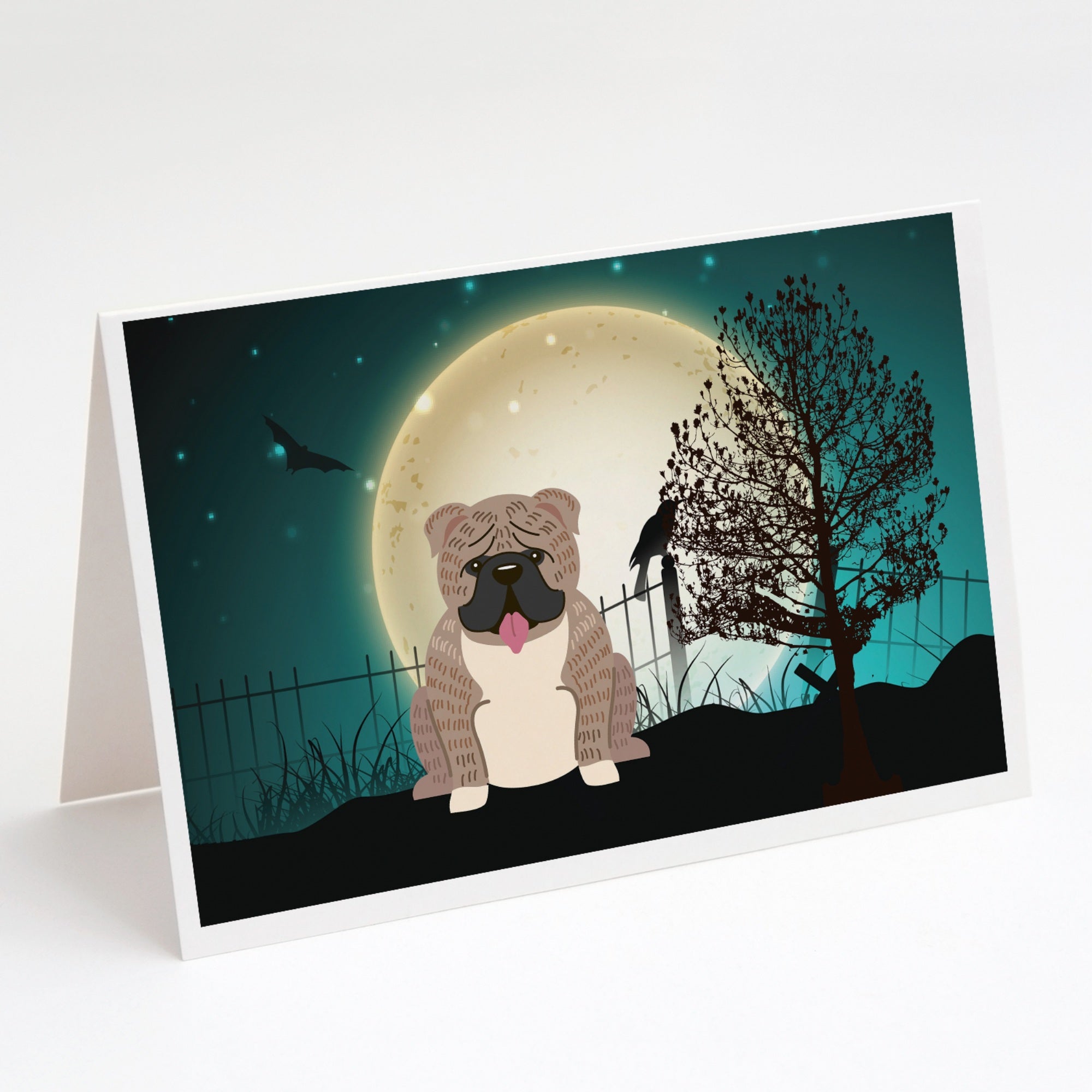 Halloween Scary English Bulldog Grey Brindle Greeting Cards And Envelopes Pack Of 8