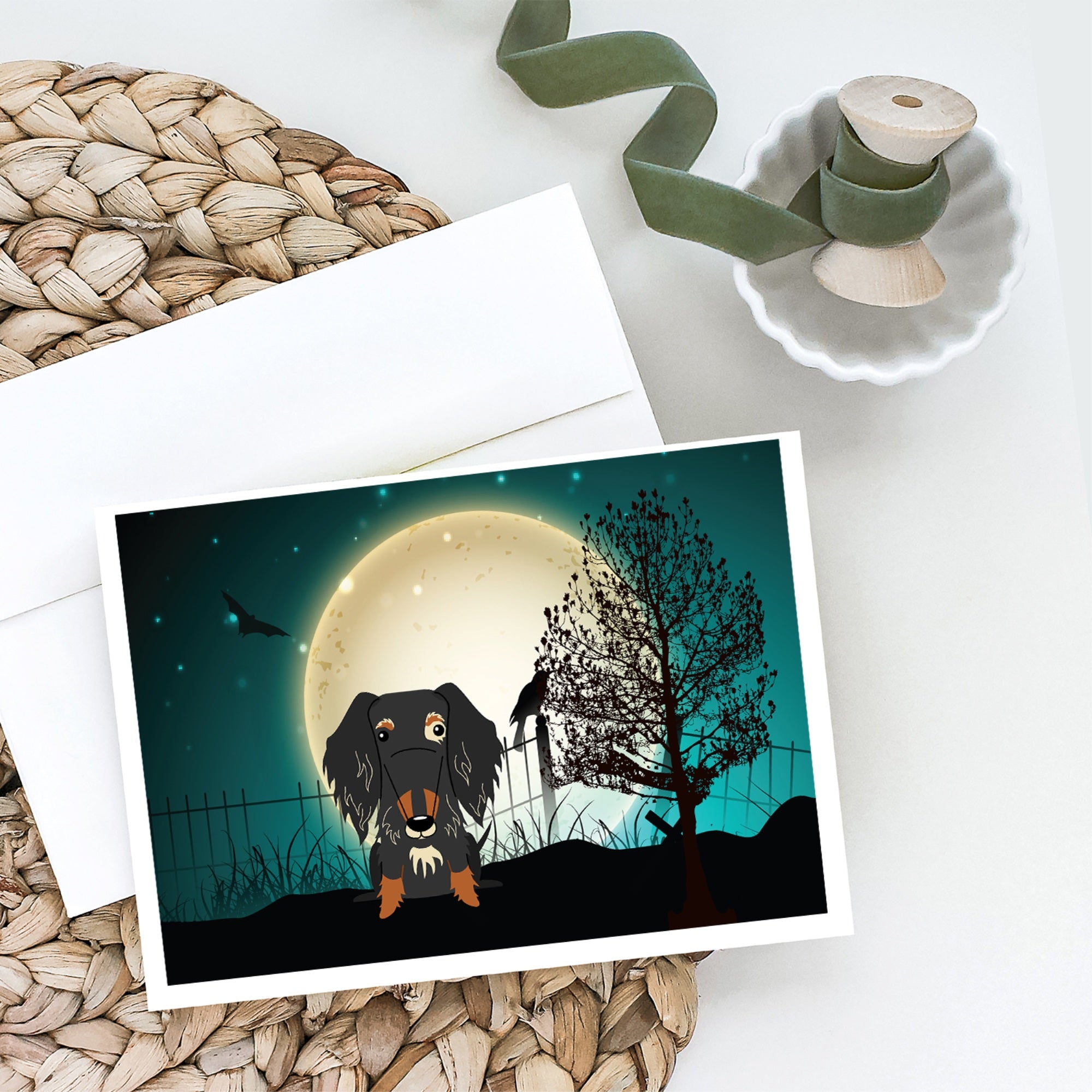Halloween Scary Wire Haired Dachshund Dapple Greeting Cards And Envelopes Pack Of 8