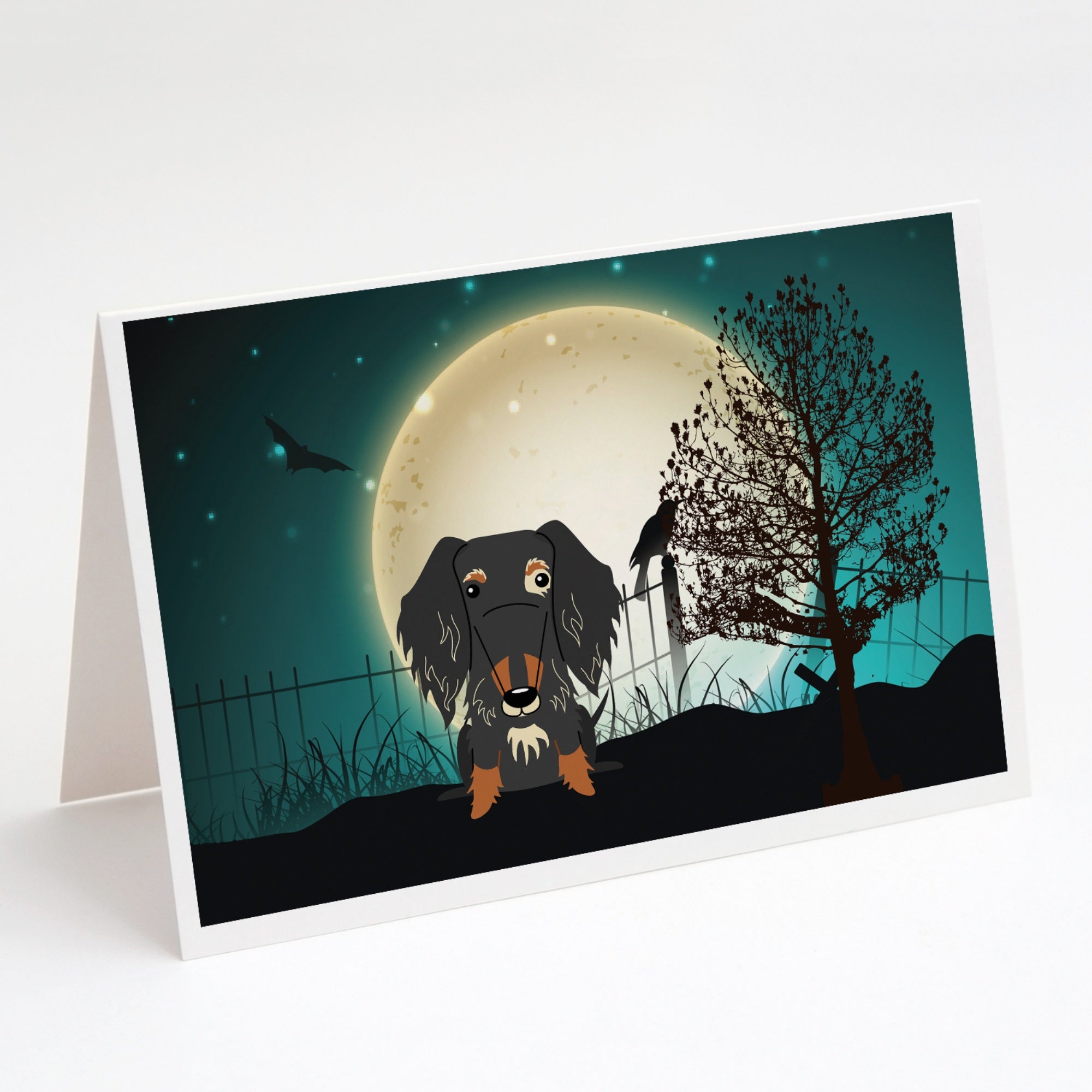 Halloween Scary Wire Haired Dachshund Dapple Greeting Cards And Envelopes Pack Of 8