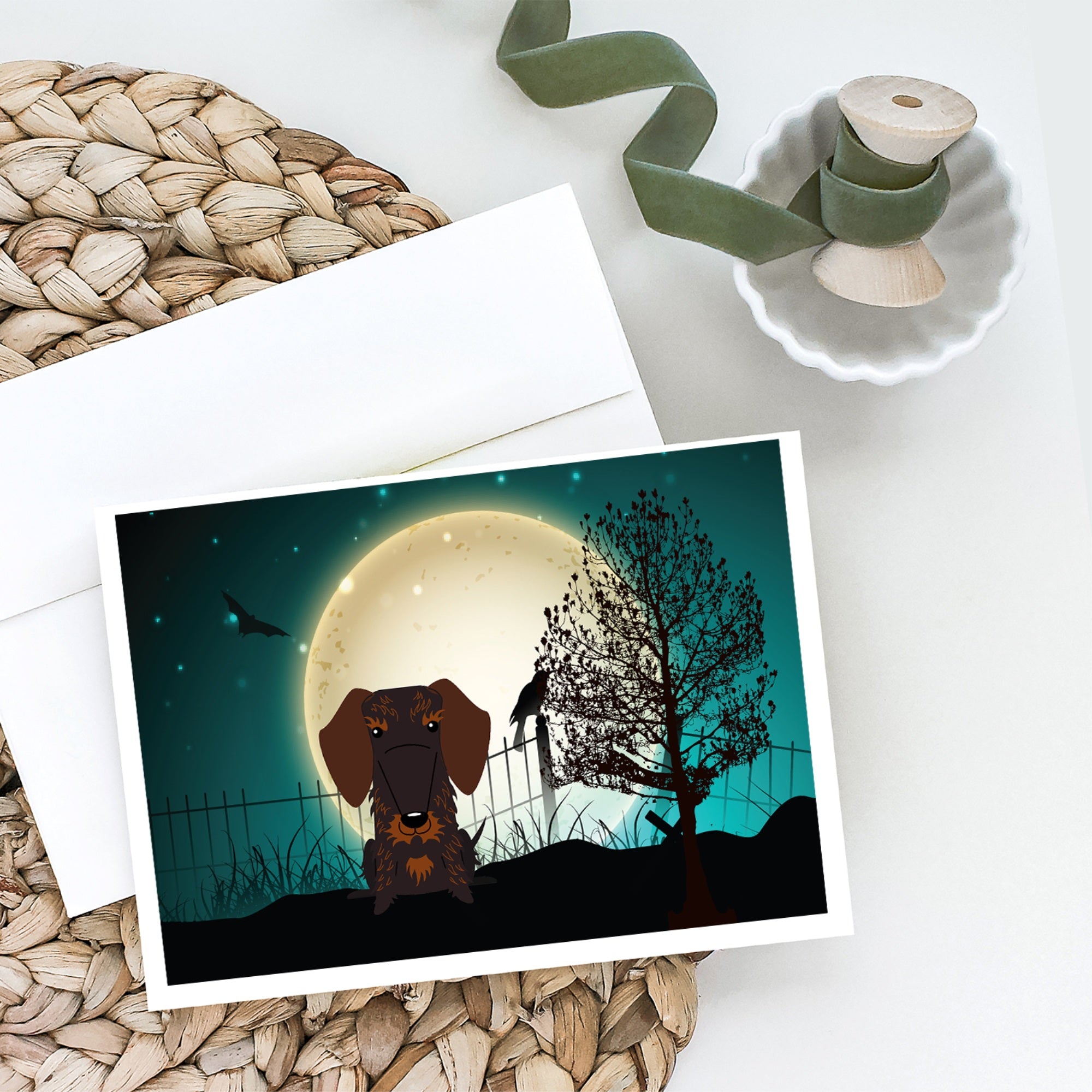 Halloween Scary Wire Haired Dachshund Chocolate Greeting Cards And Envelopes Pack Of 8