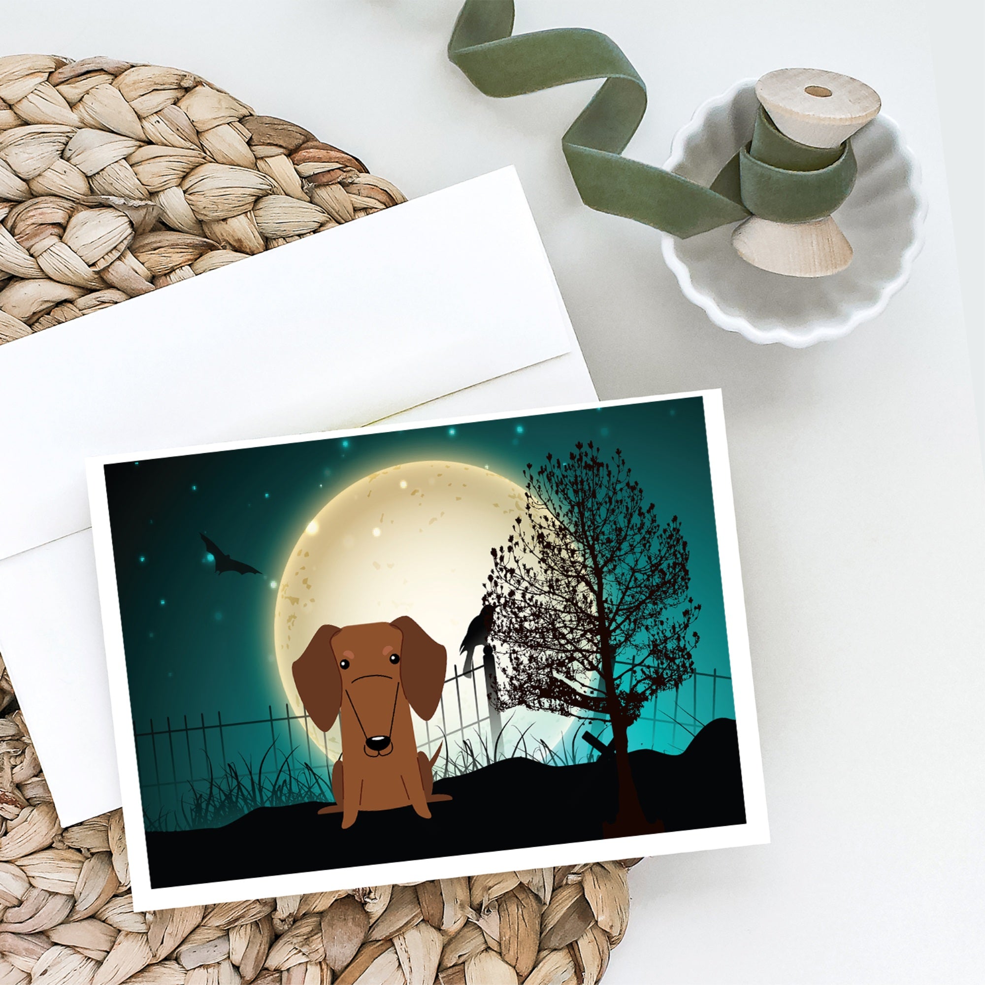 Halloween Scary Dachshund Red Brown Greeting Cards And Envelopes Pack Of 8