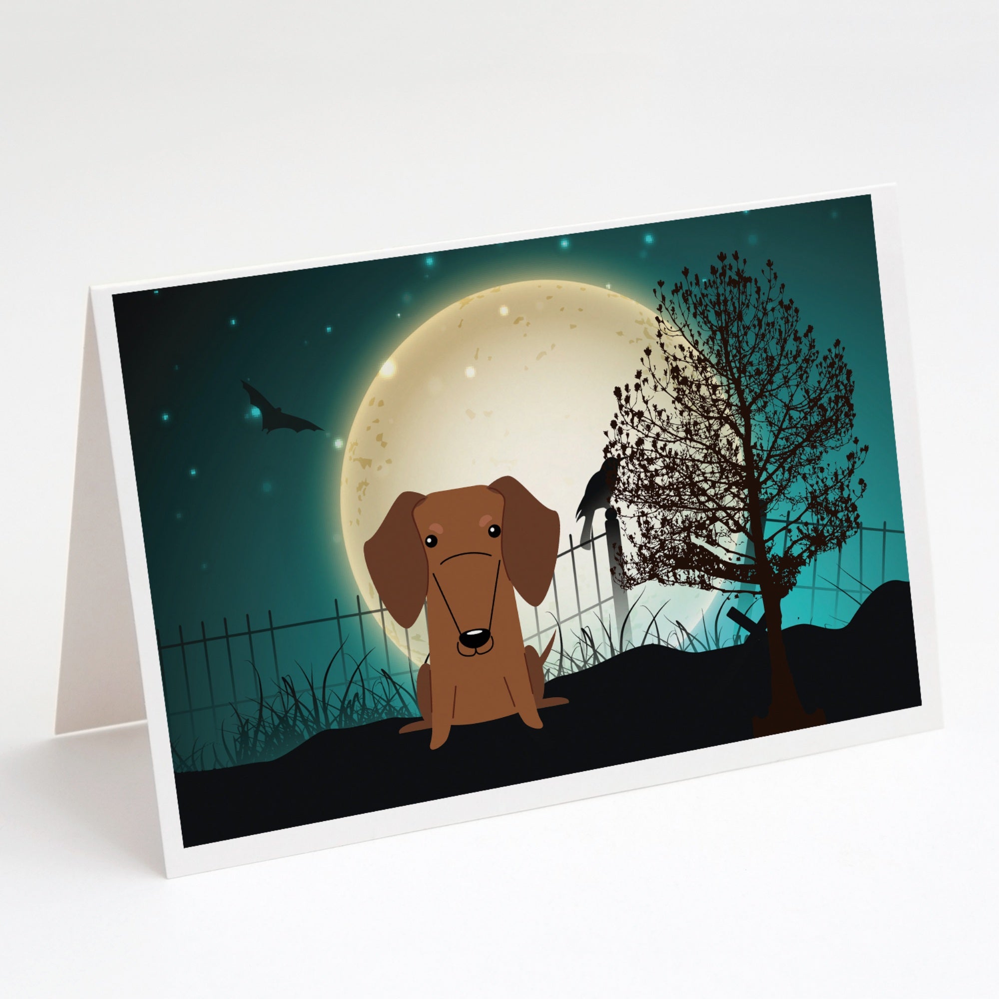 Halloween Scary Dachshund Red Brown Greeting Cards And Envelopes Pack Of 8