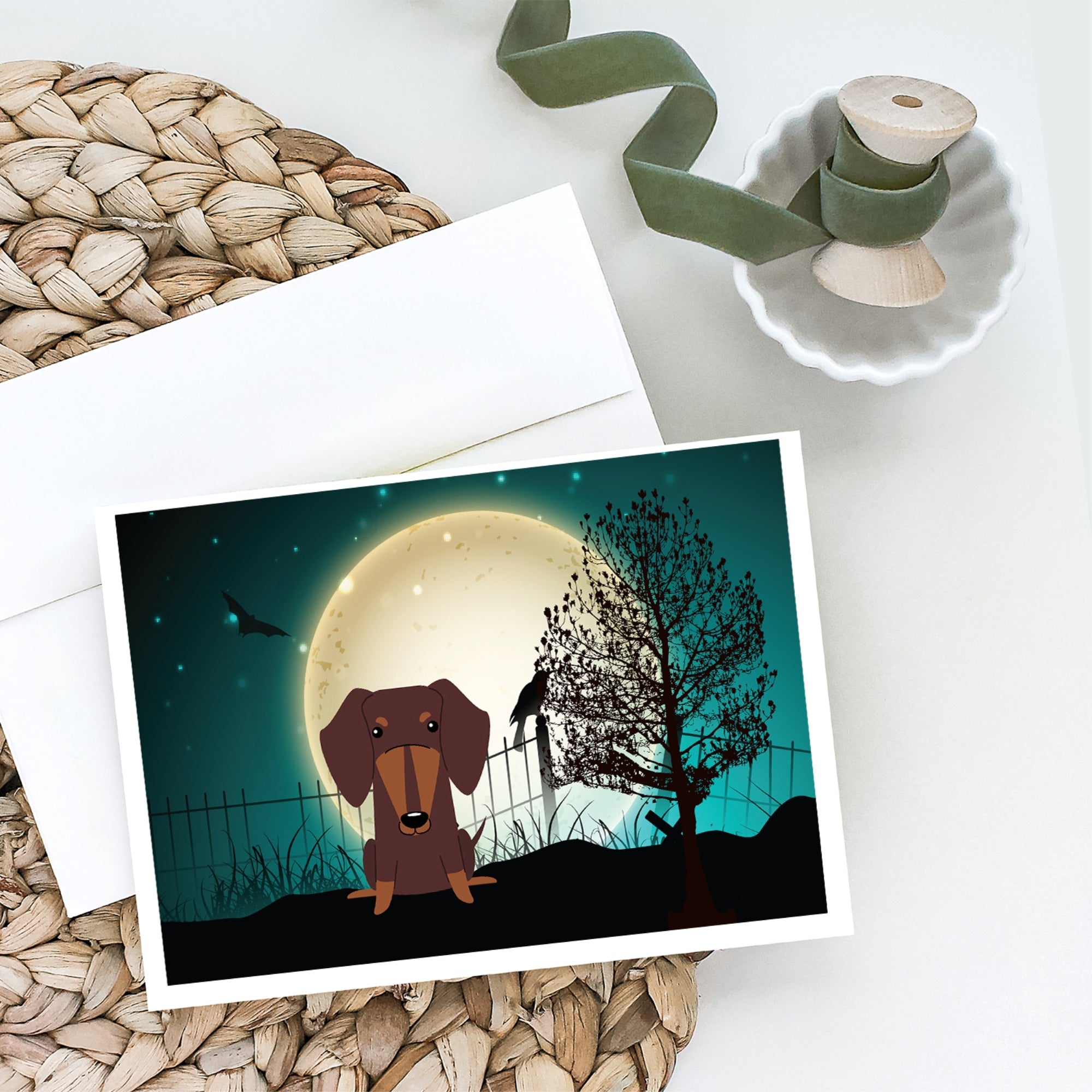 Halloween Scary Dachshund Chocolate Greeting Cards And Envelopes Pack Of 8