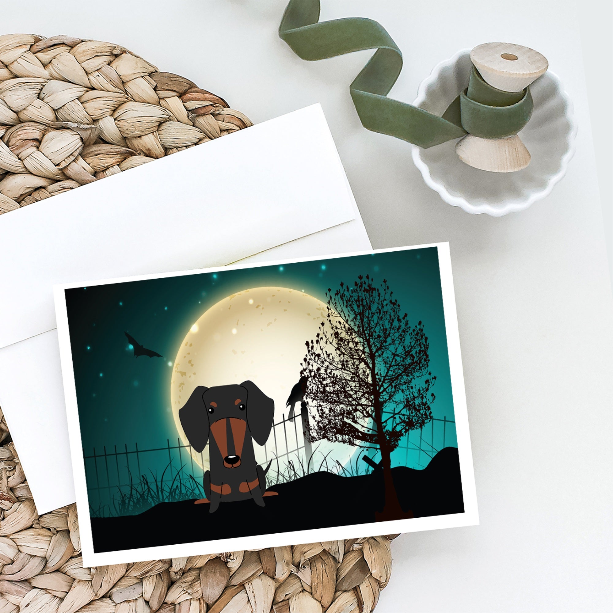 Halloween Scary Dachshund Black Tan Greeting Cards And Envelopes Pack Of 8