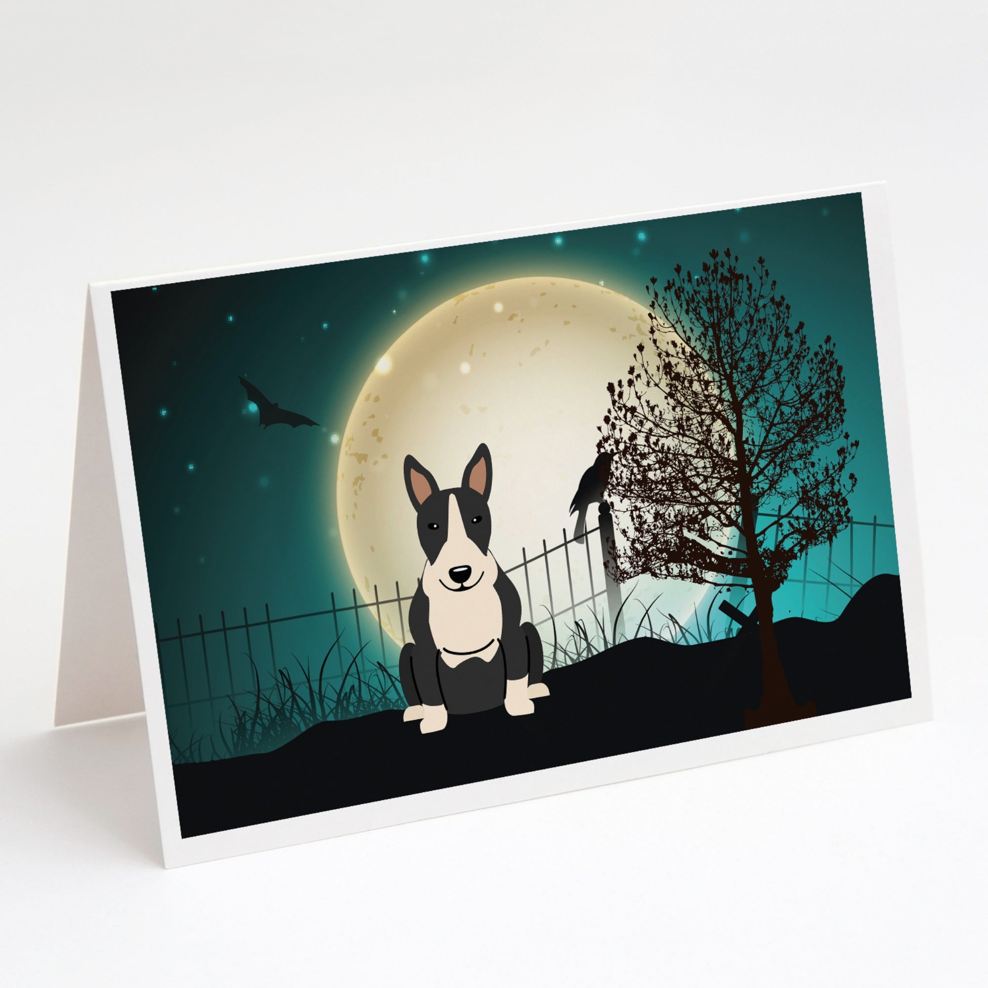 Halloween Scary Bull Terrier Black White Greeting Cards And Envelopes Pack Of 8