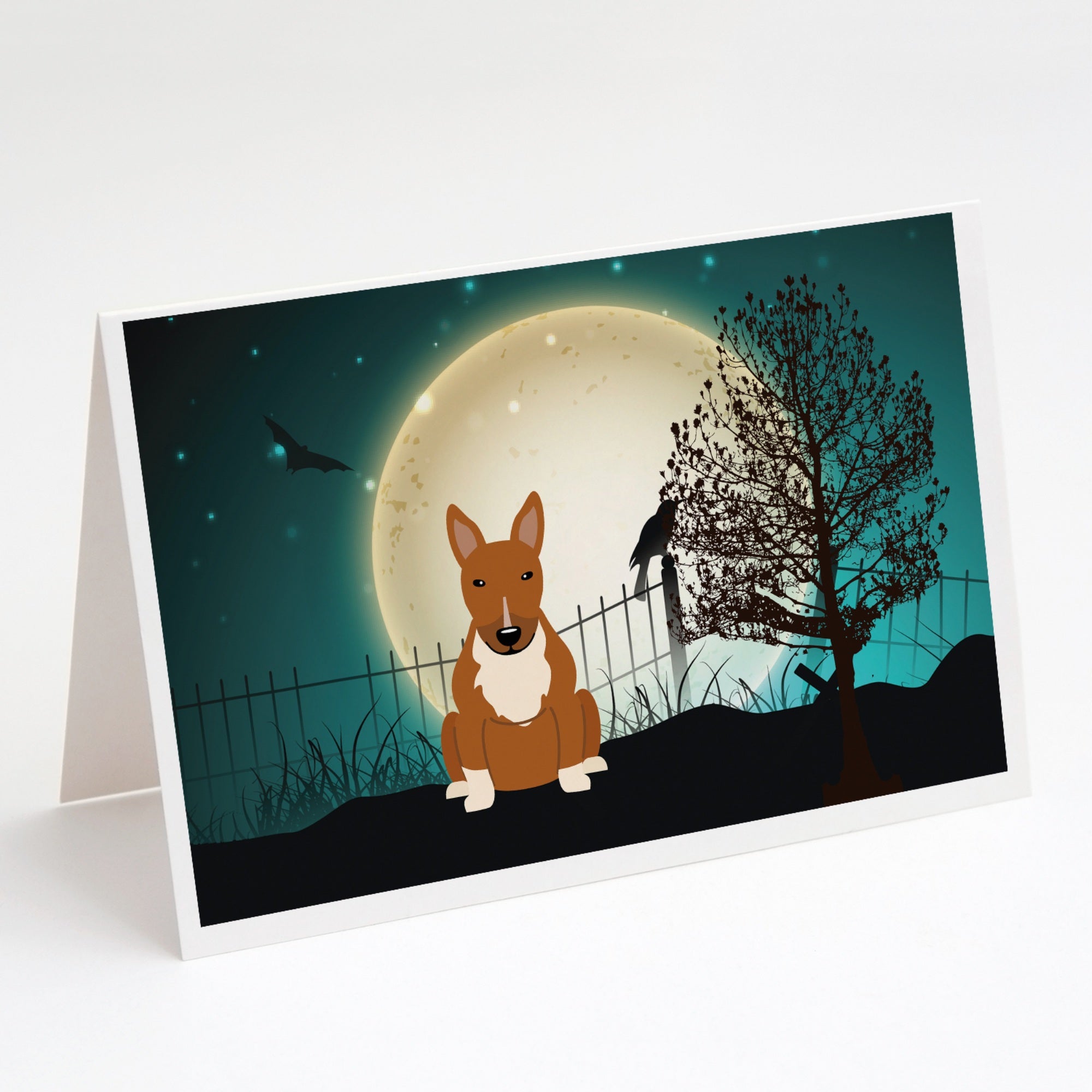 Halloween Scary Bull Terrier Red Greeting Cards And Envelopes Pack Of 8