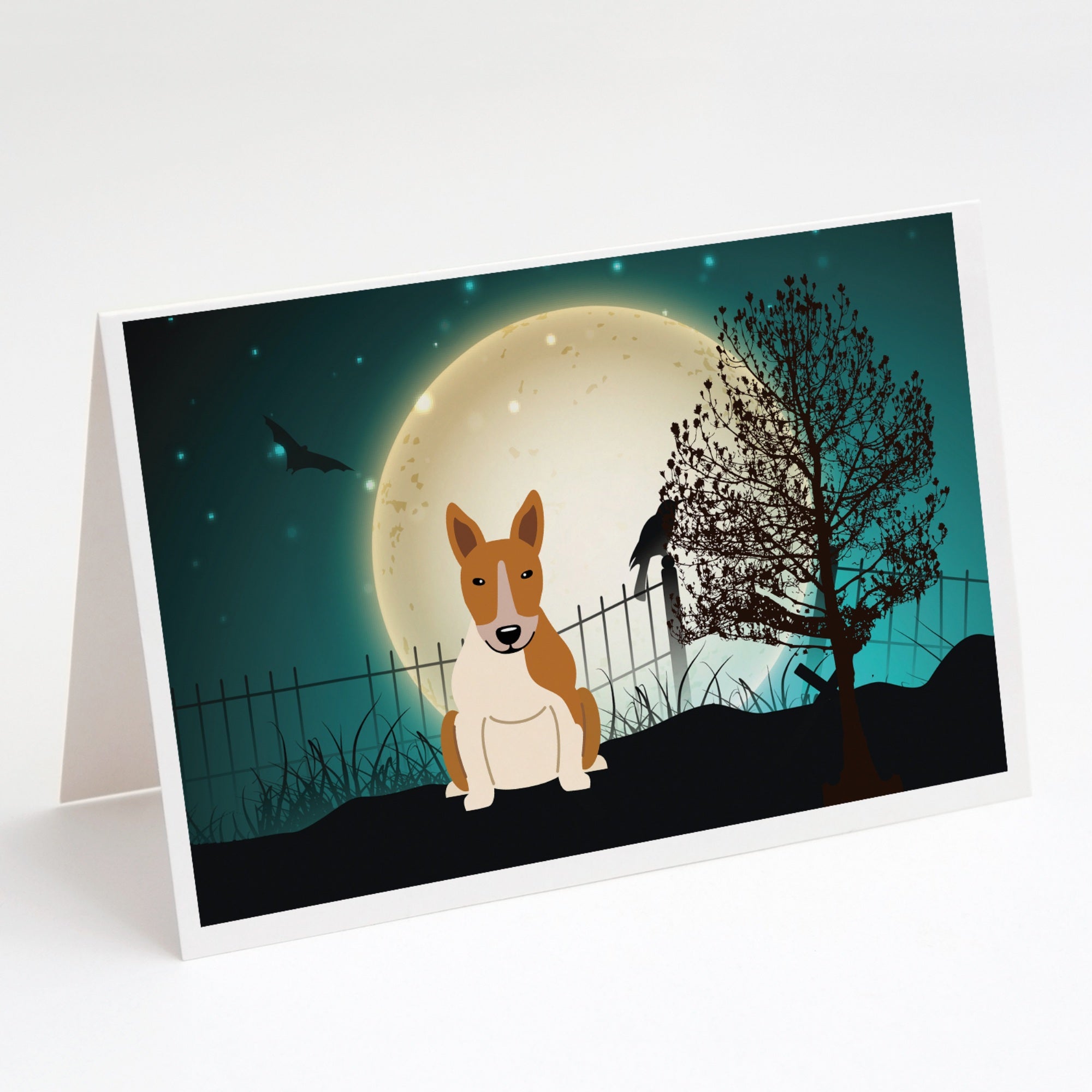 Halloween Scary Bull Terrier Red White Greeting Cards And Envelopes Pack Of 8