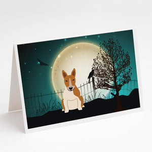 Halloween Scary Bull Terrier Red White Greeting Cards And Envelopes Pack Of 8