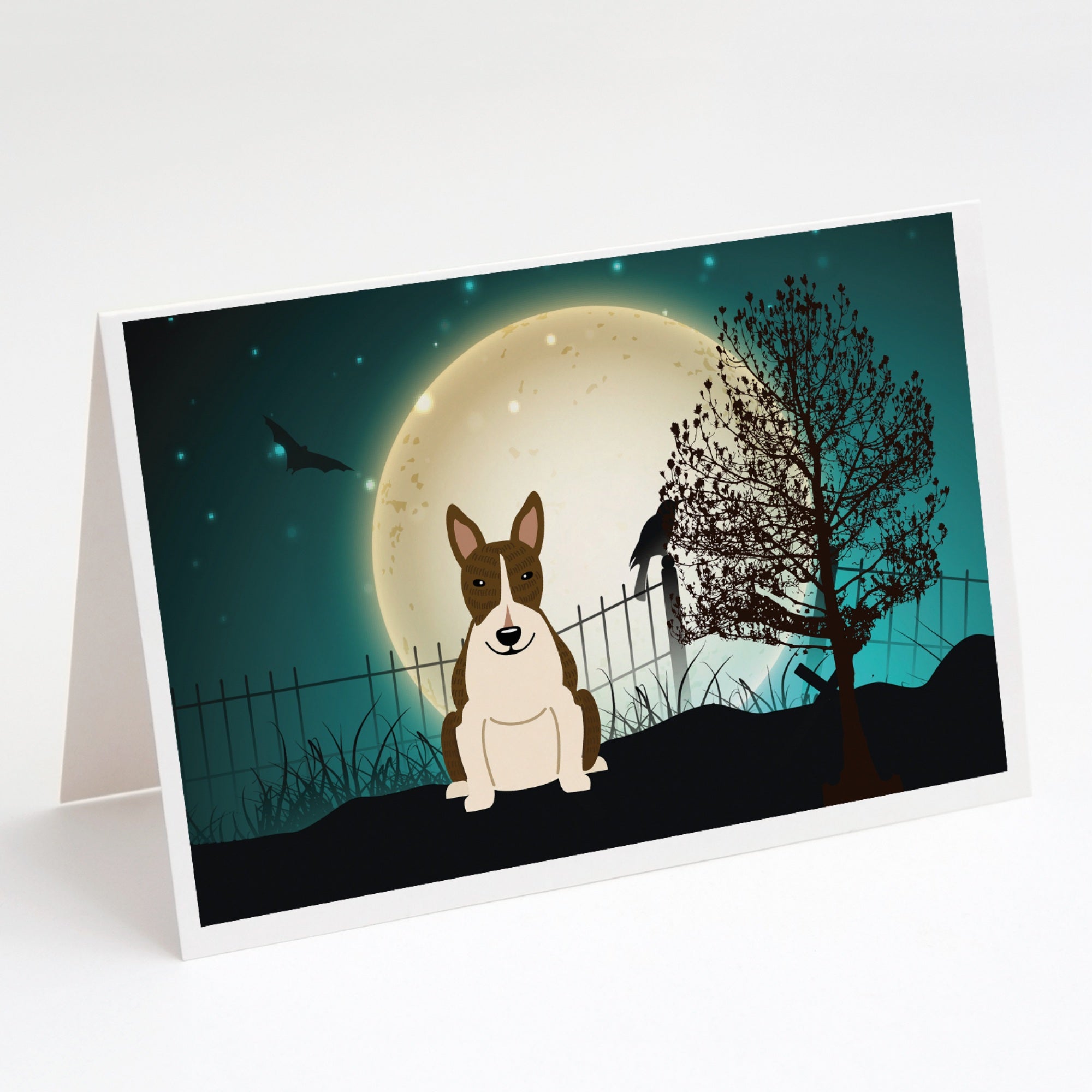 Halloween Scary Bull Terrier Dark Brindle Greeting Cards And Envelopes Pack Of 8