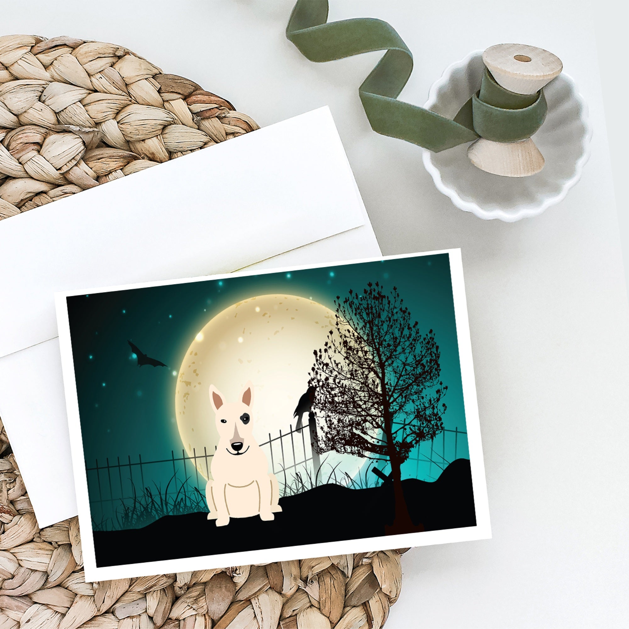 Halloween Scary Bull Terrier White Greeting Cards And Envelopes Pack Of 8