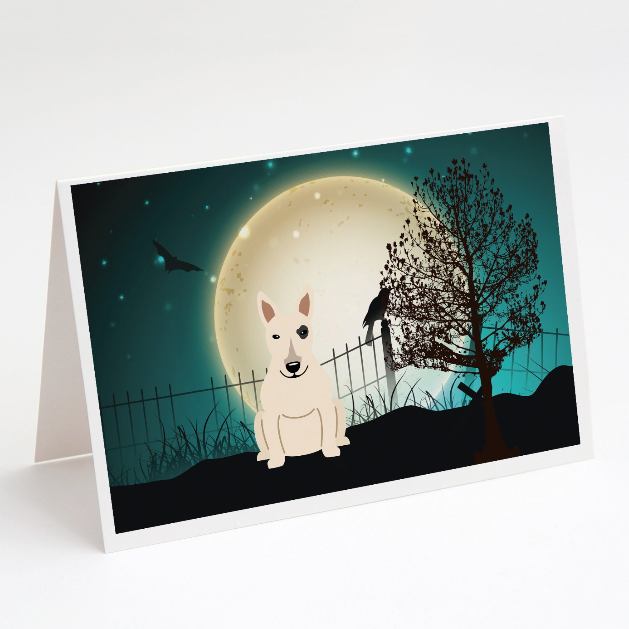 Halloween Scary Bull Terrier White Greeting Cards And Envelopes Pack Of 8