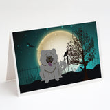Halloween Scary Chow Chow Blue Greeting Cards And Envelopes Pack Of 8