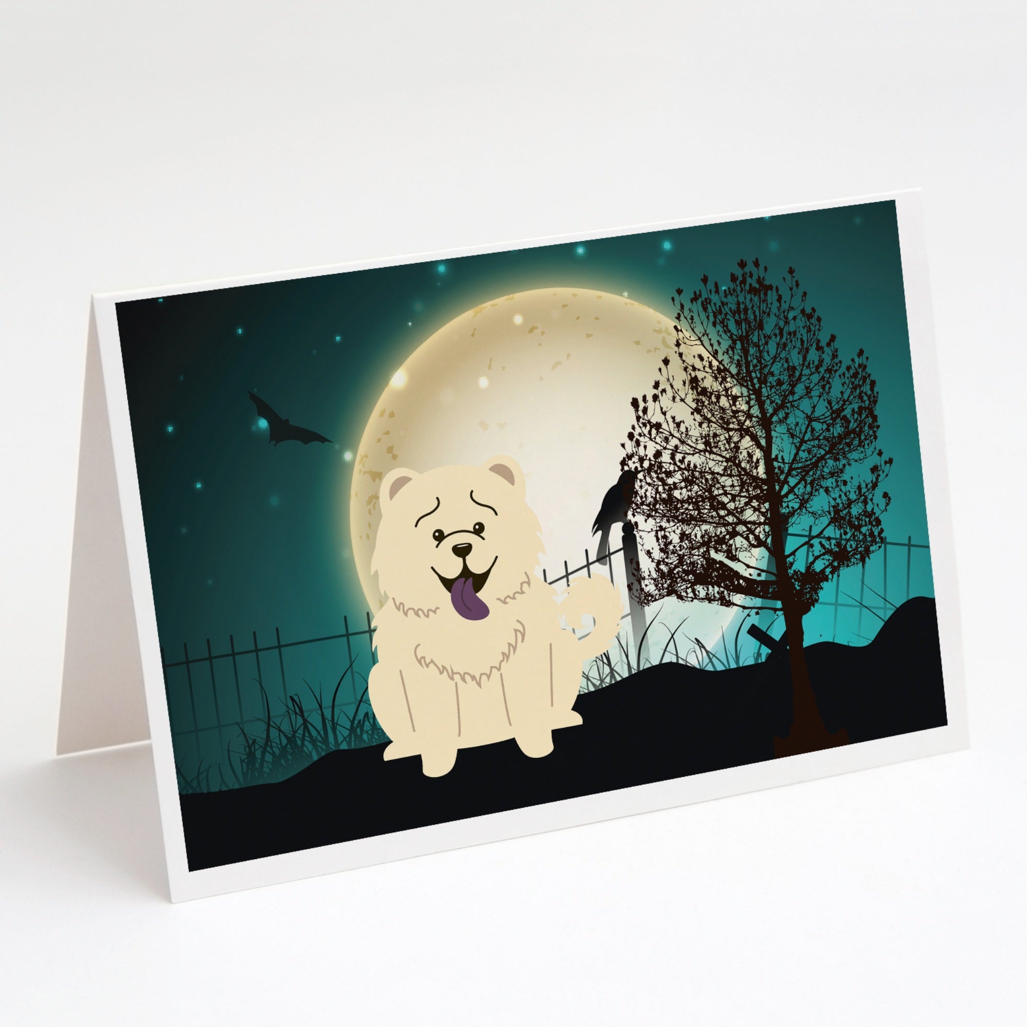 Halloween Scary Chow Chow White Greeting Cards And Envelopes Pack Of 8