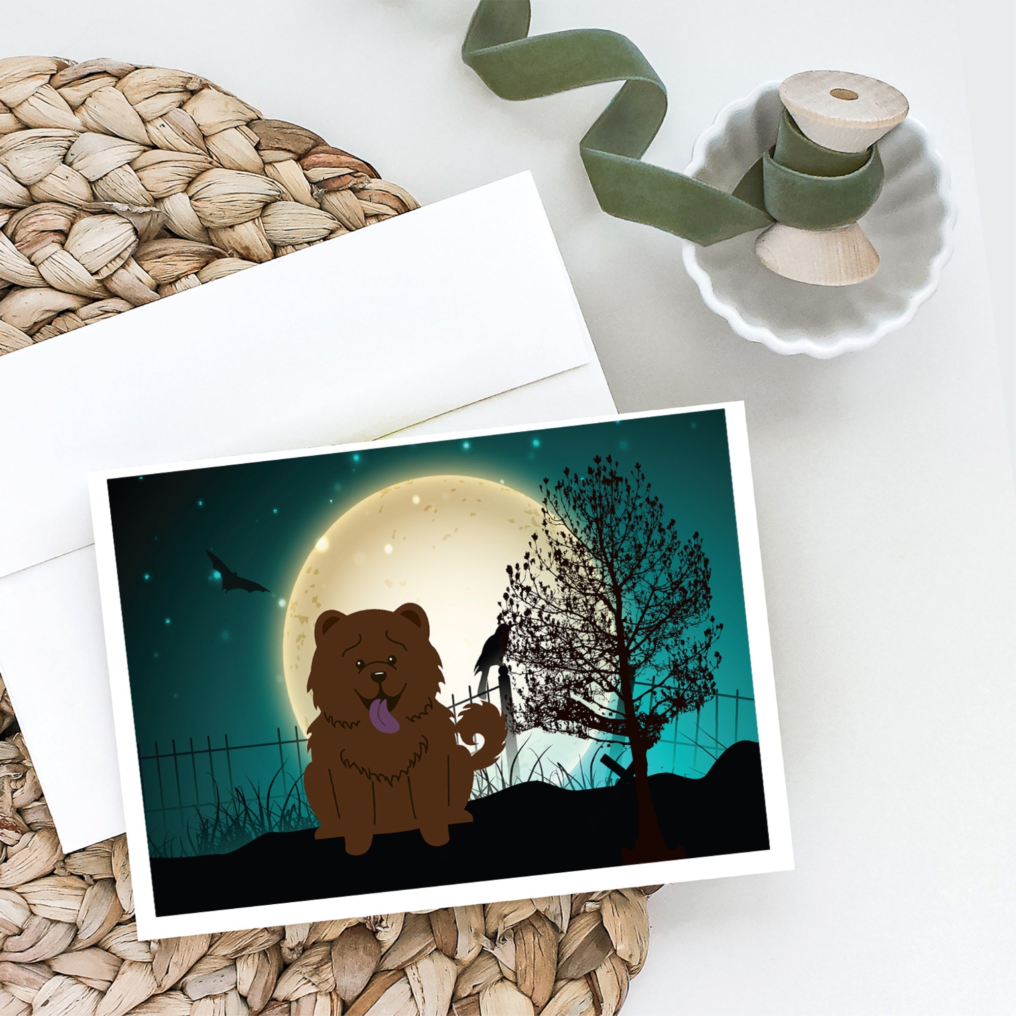 Halloween Scary Chow Chow Chocolate Greeting Cards And Envelopes Pack Of 8