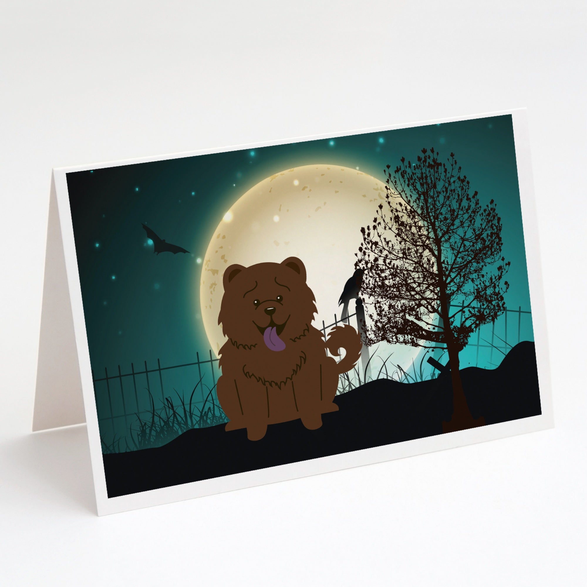 Halloween Scary Chow Chow Chocolate Greeting Cards And Envelopes Pack Of 8