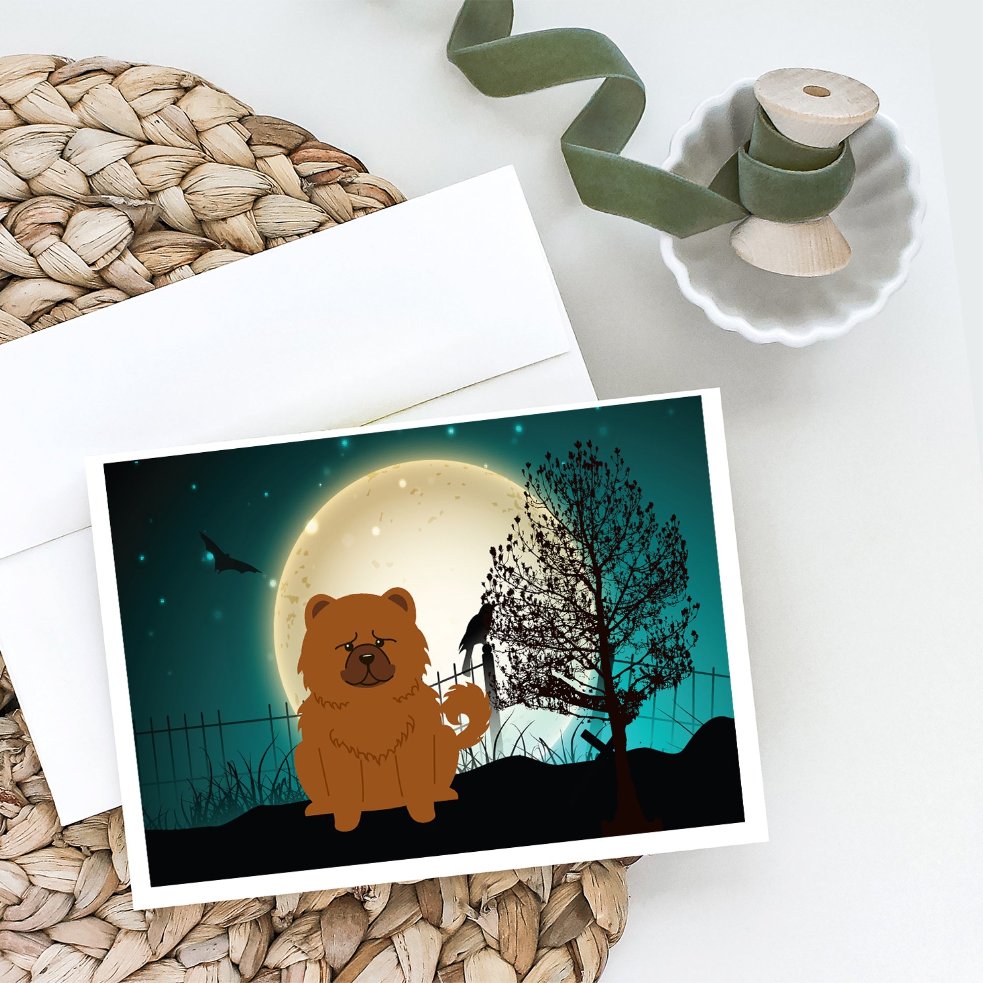 Halloween Scary Chow Chow Red Greeting Cards And Envelopes Pack Of 8