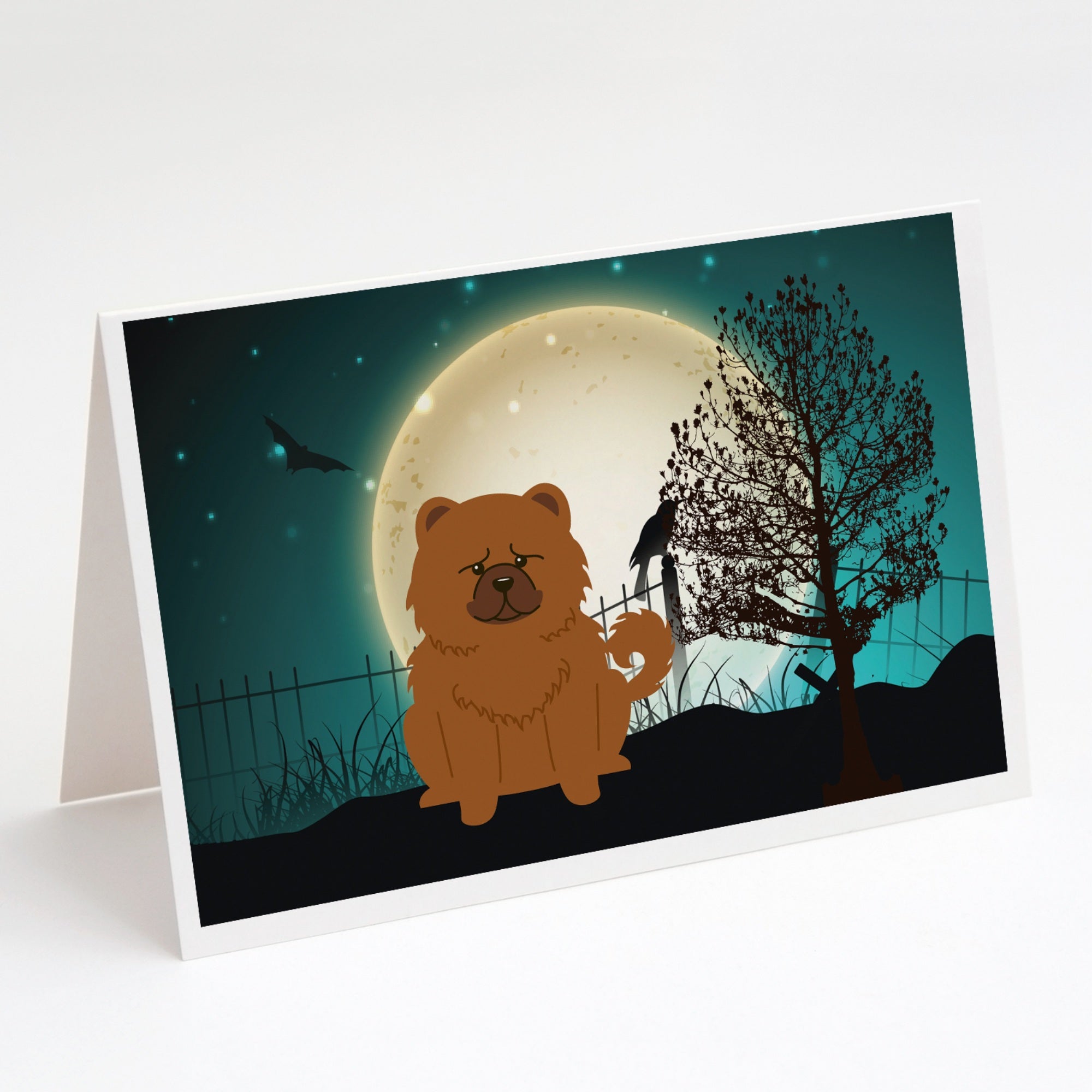 Halloween Scary Chow Chow Red Greeting Cards And Envelopes Pack Of 8