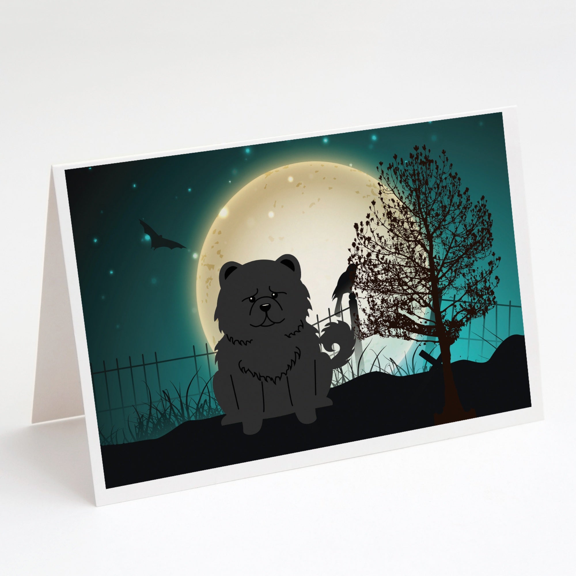 Halloween Scary Chow Chow Black Greeting Cards And Envelopes Pack Of 8