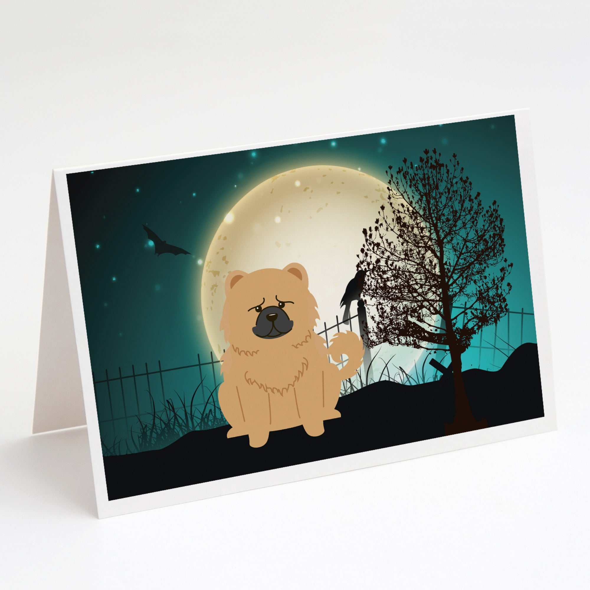 Halloween Scary Chow Chow Cream Greeting Cards And Envelopes Pack Of 8