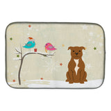 Caroline'S Treasures Christmas Presents Between Friends Staffordshire Bull Terrier Brown Dish Drying Mat, 14 X 21