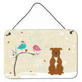 Caroline'S Treasures Christmas Presents Friends Staffordshire Bull Terrier Brown Wall Or Door Hanging Prints Bb2519Ds812, 8,
