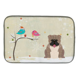 Caroline'S Treasures Christmas Presents Between Friends English Bulldog Grey Brindle Dish Drying Mat, 14 X 21